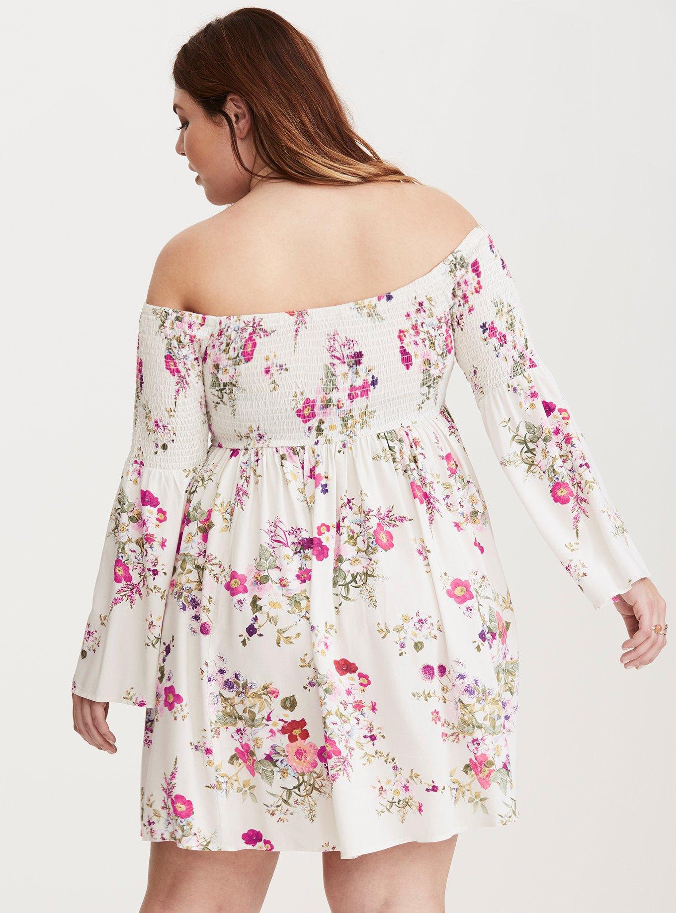 Plus Size - Floral Print Smocked Bell Sleeve Dress - Torrid