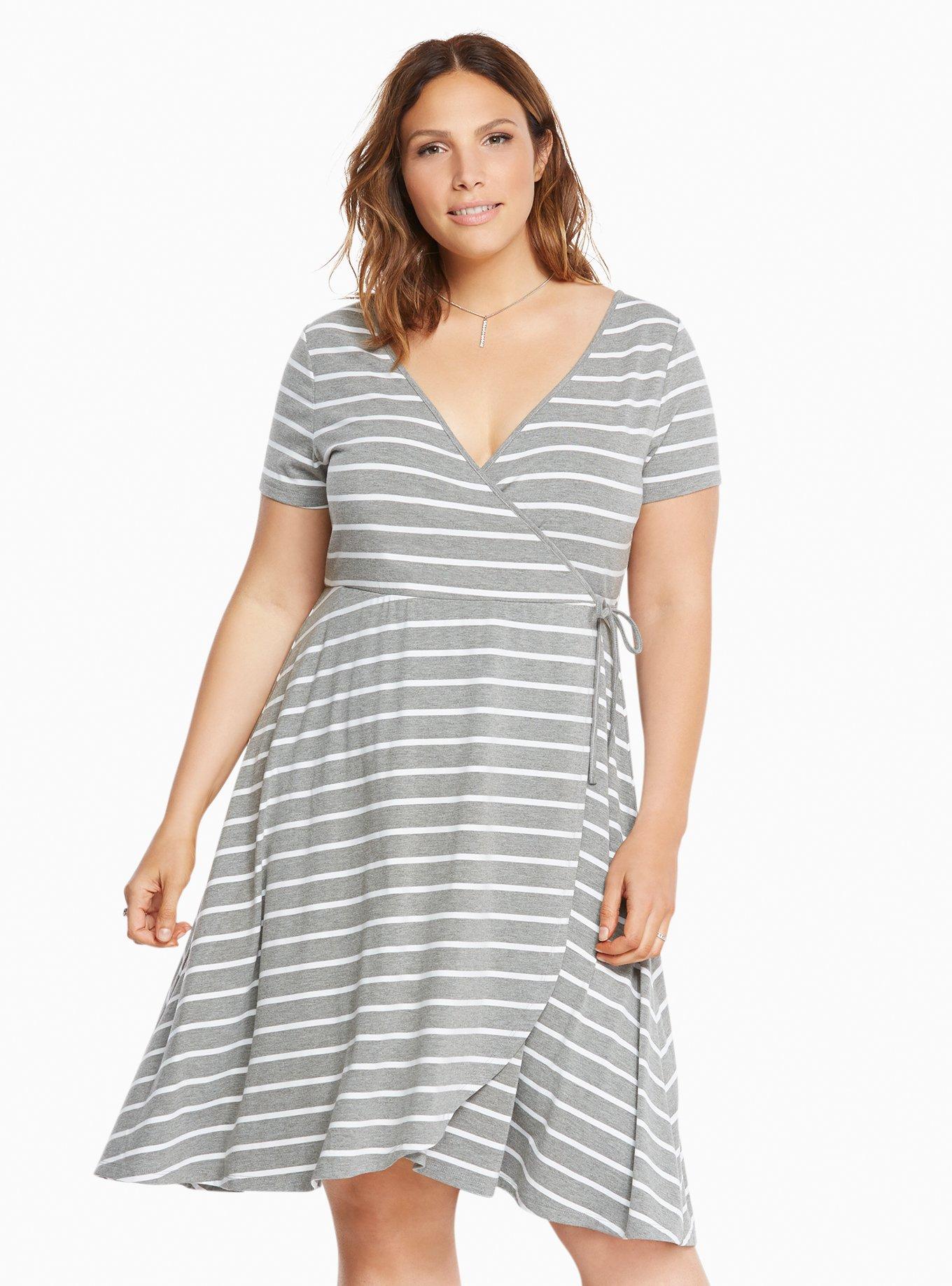 striped surplice dress