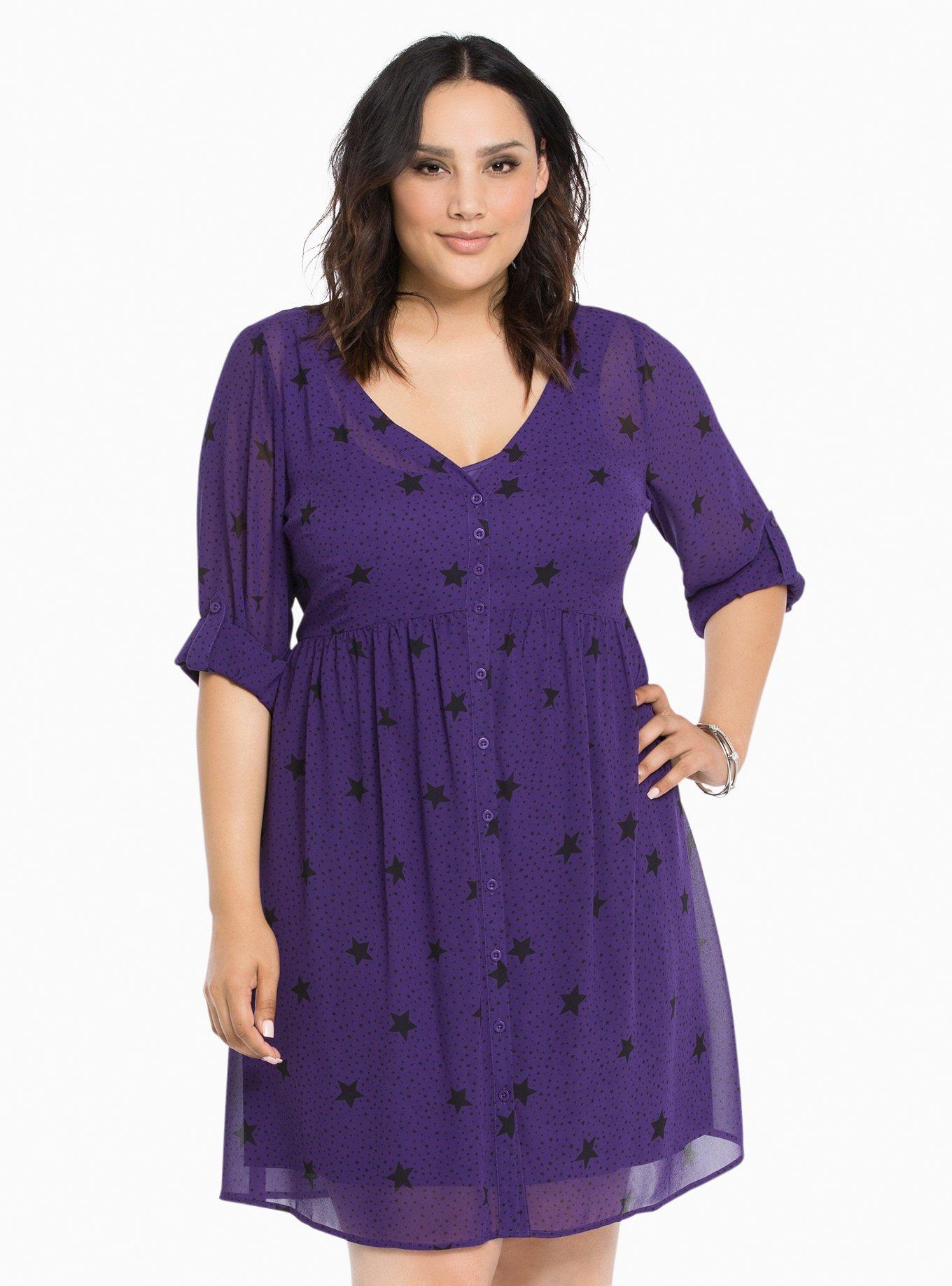 Plus Size - Star Print Chiffon Shirt Dress - Torrid