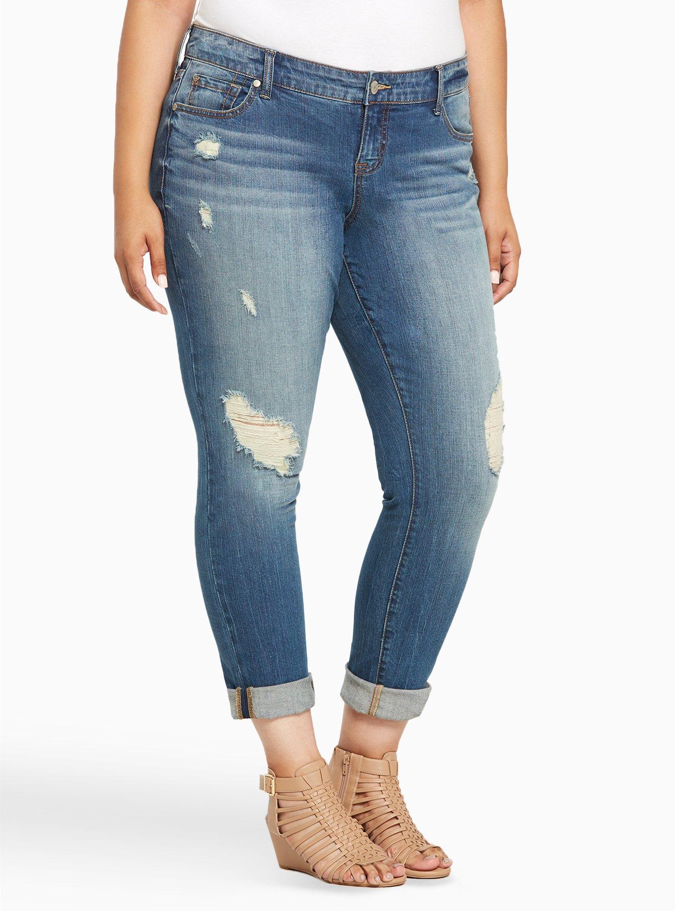 Plus Size - Torrid Boyfriend Jeans - Medium Wash with Ripped ...