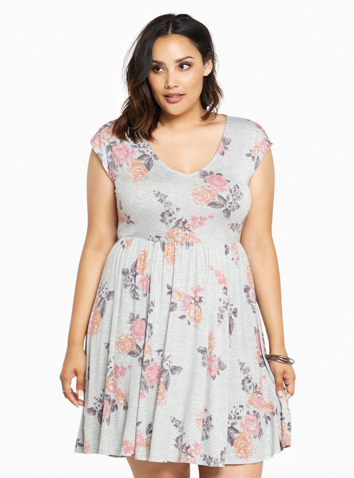 Plus Size - Floral Print Jersey Skater Dress - Torrid