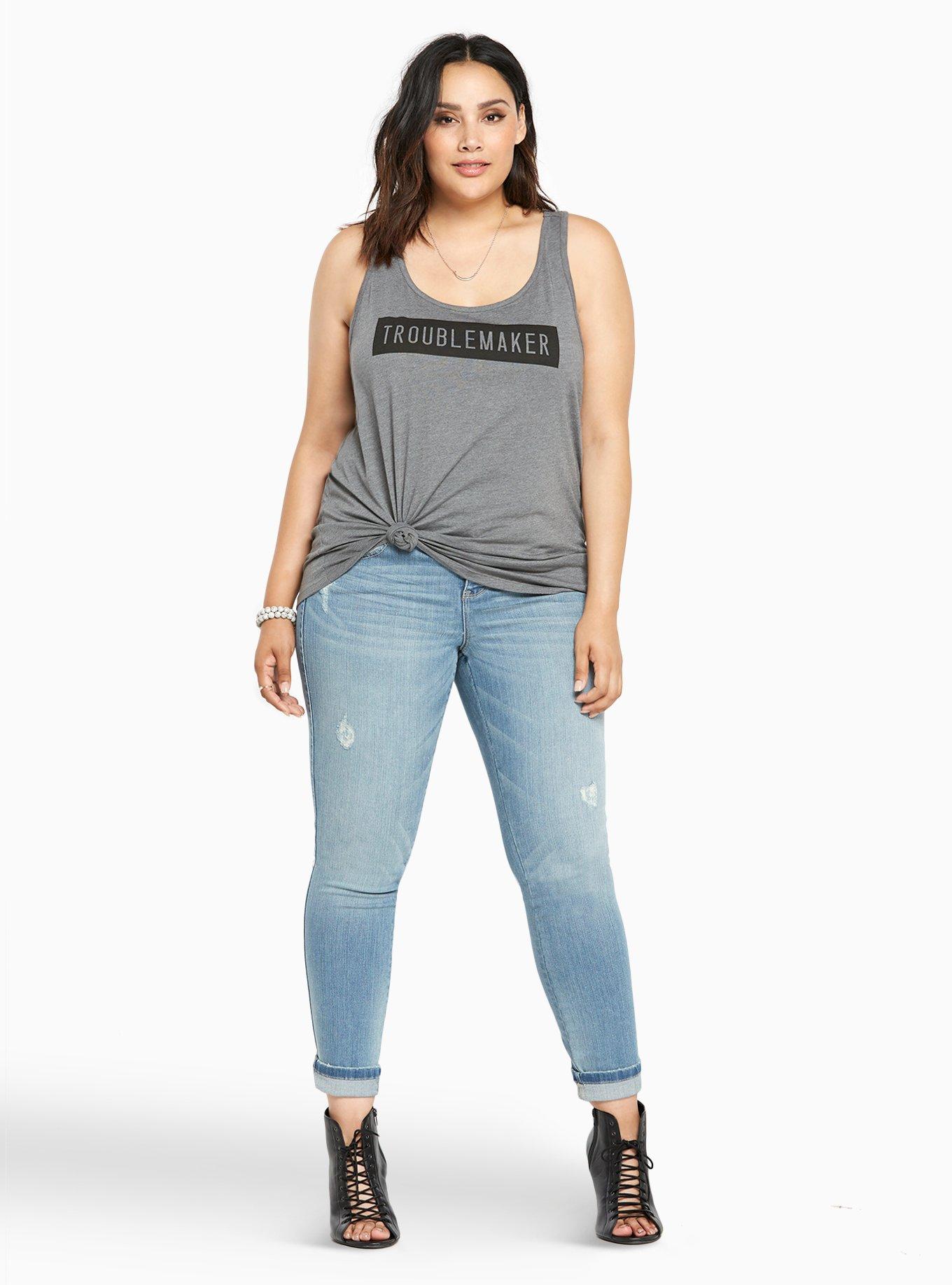 Plus Size - Torrid Skinny Jeans - Grey Wash with Destruction - Torrid