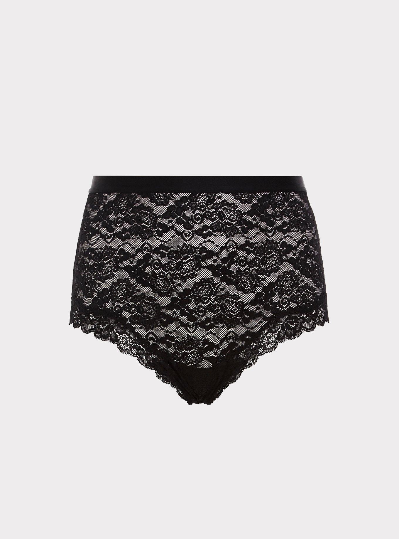 Cotton and Lace Band Cheeky Panty - Black