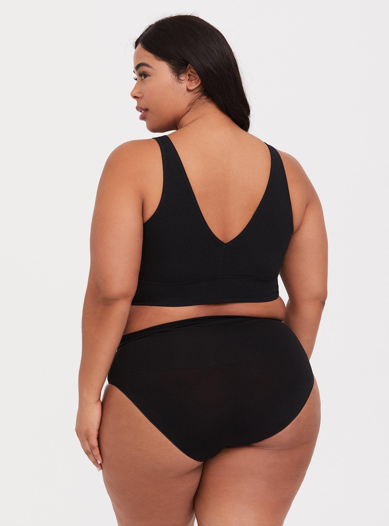 Black Cotton Lattice Front Bralette, BLACK, alternate