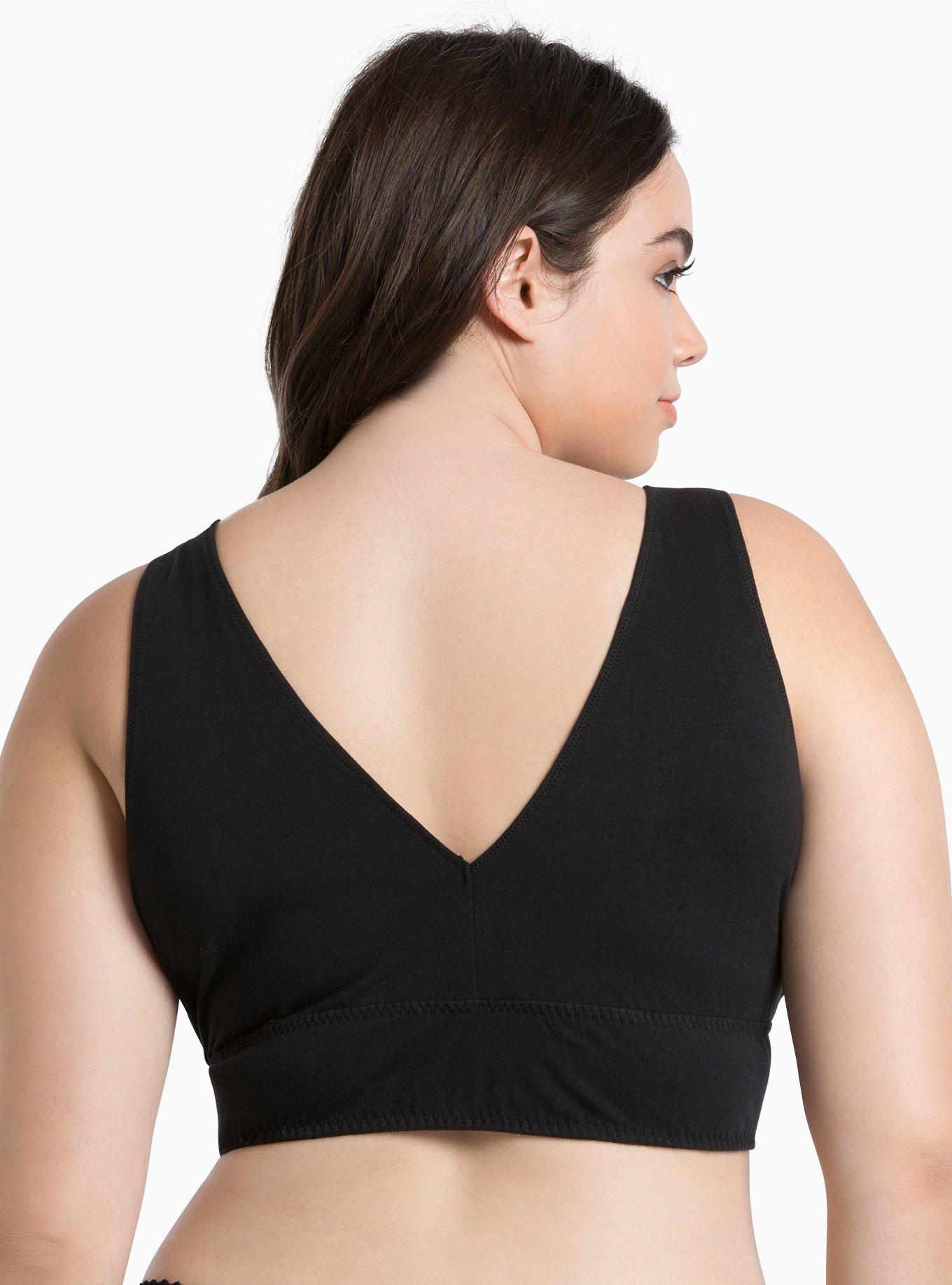 Black Cotton Lattice Front Bralette, BLACK, alternate