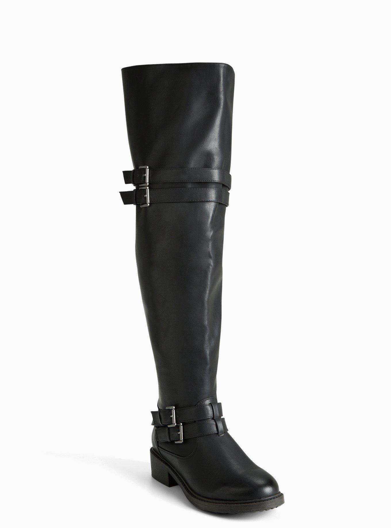 Over The Knee Multi Strap Boots (Wide Width & Wide Calf), BLACK, hi-res