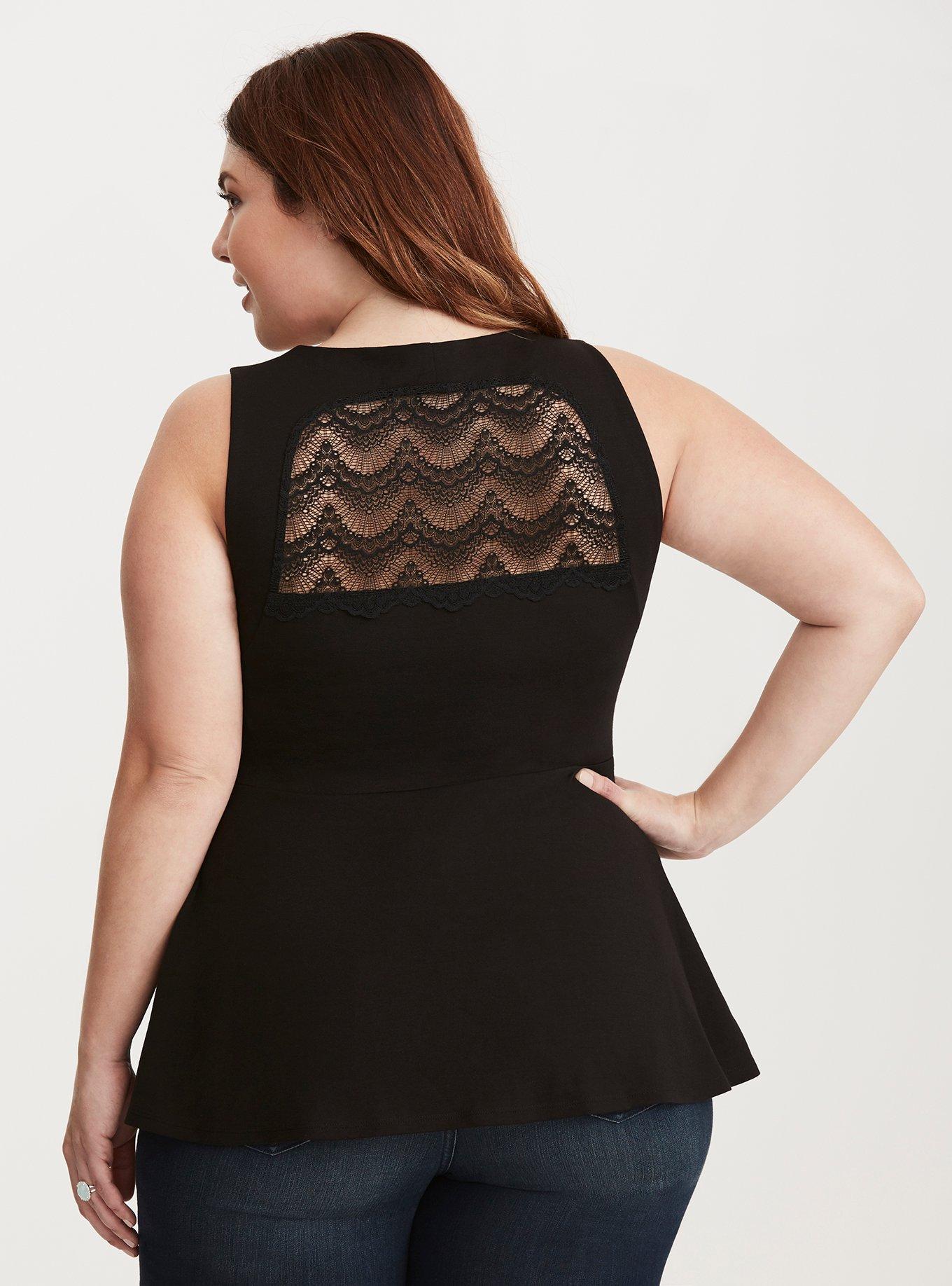 Plus Size - Black Faux Leather Lace-Up Peplum Top - Torrid