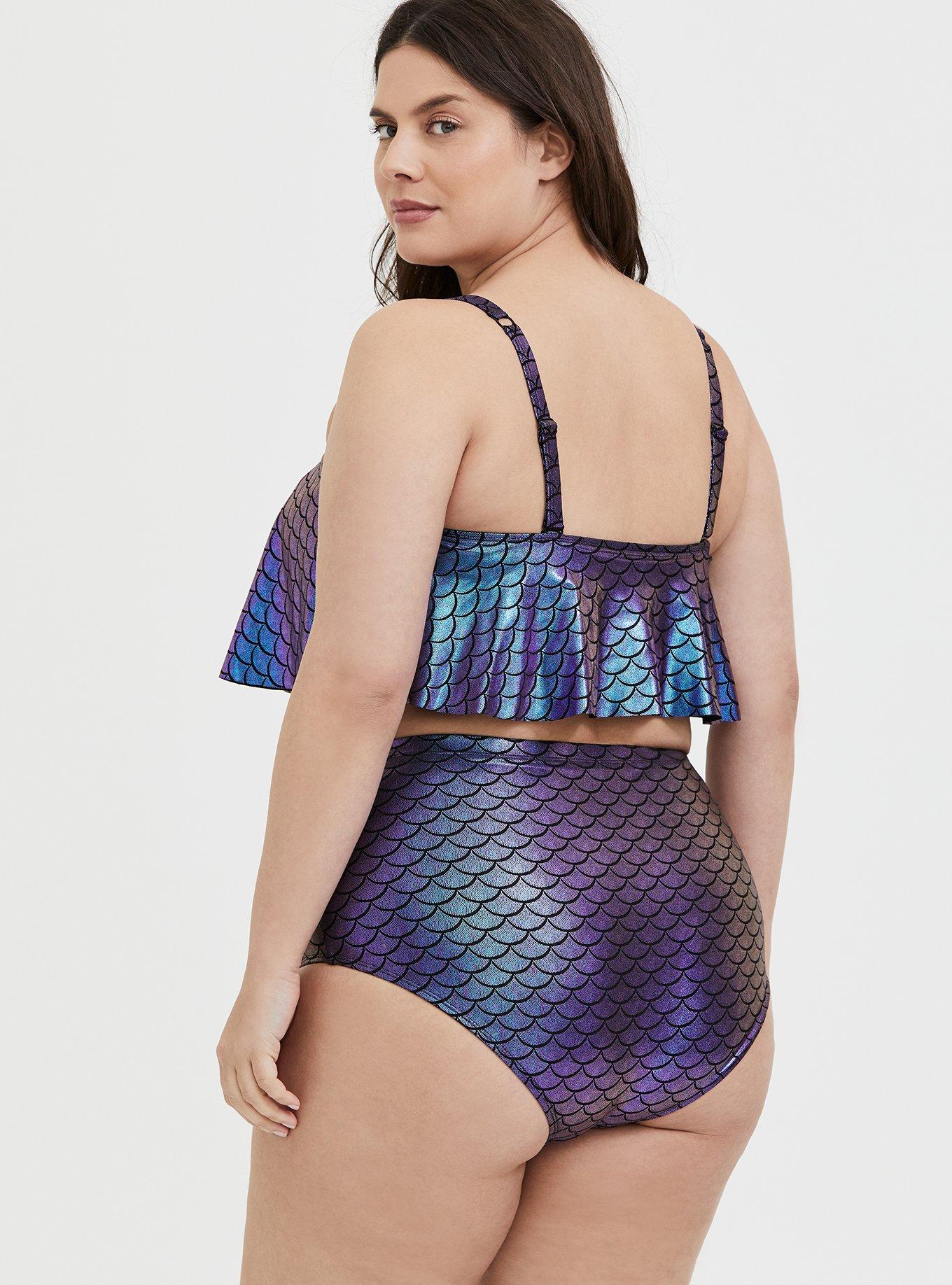 Plus Size - Zip Front Short Sleeve Active Swim Top - Mermaid - Torrid