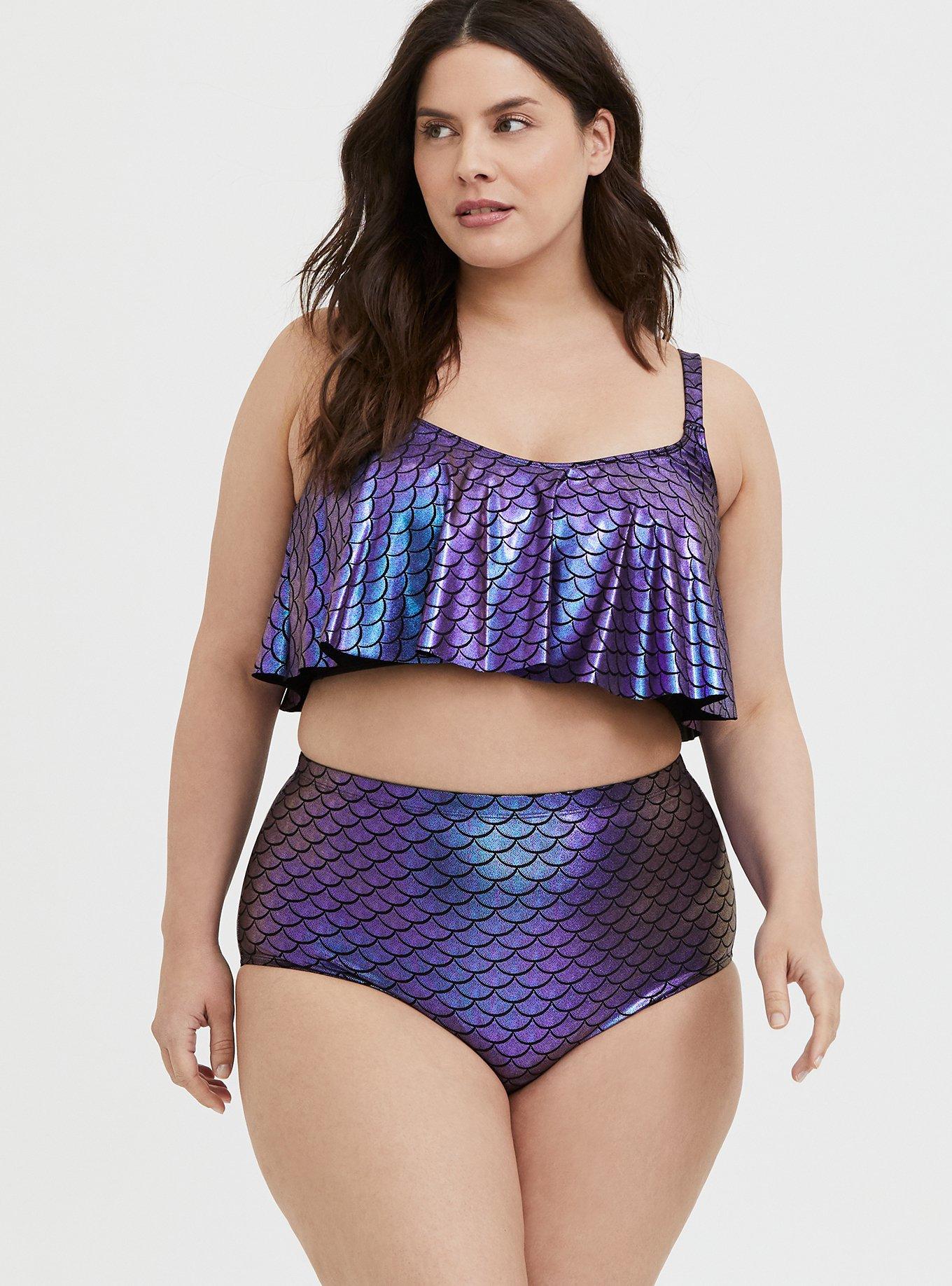 Plus Size - Zip Front Short Sleeve Active Swim Top - Mermaid - Torrid