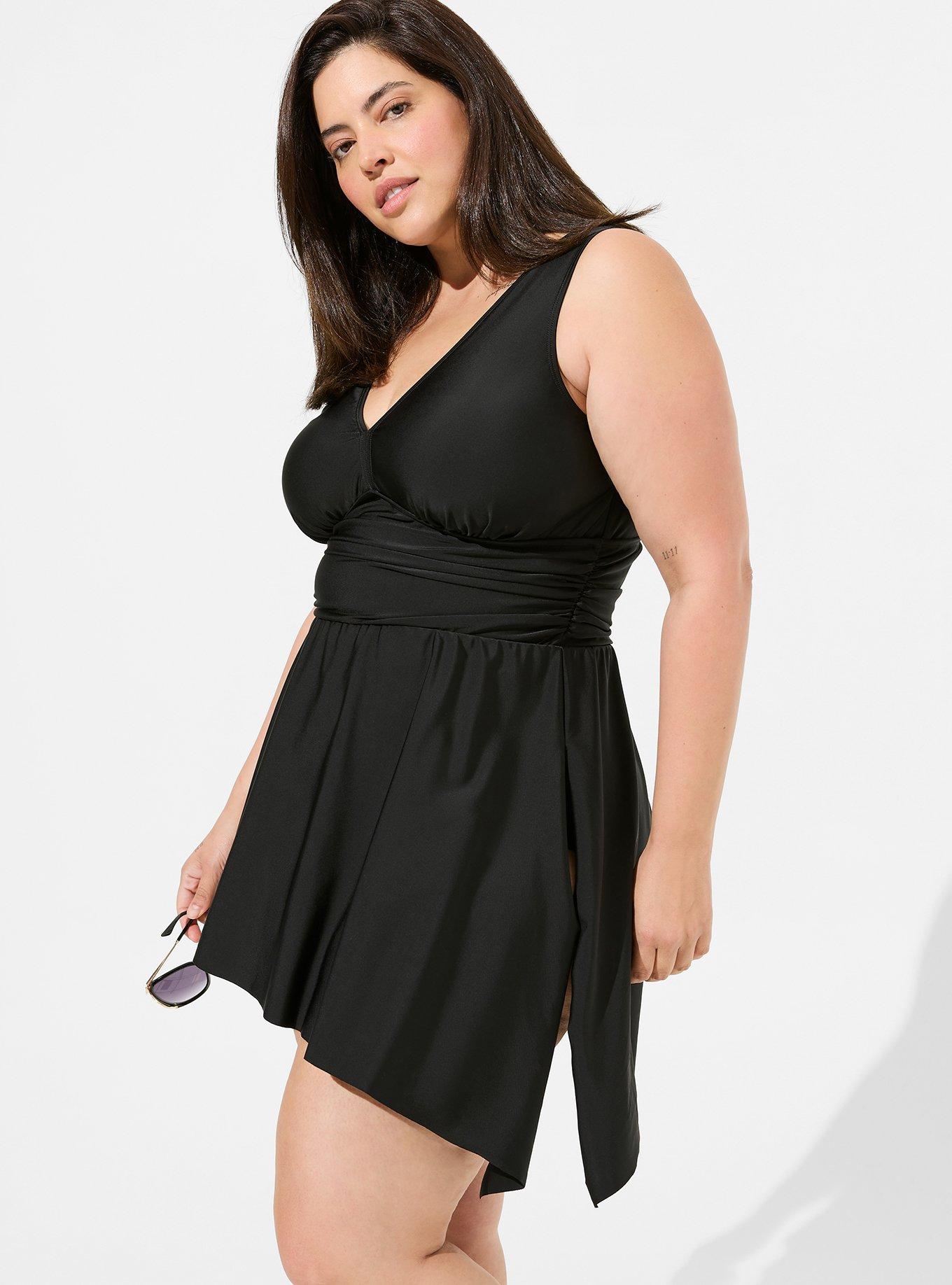 Plus Size - Active Swim Dress with Shorts Underneath - Matte Black - Torrid