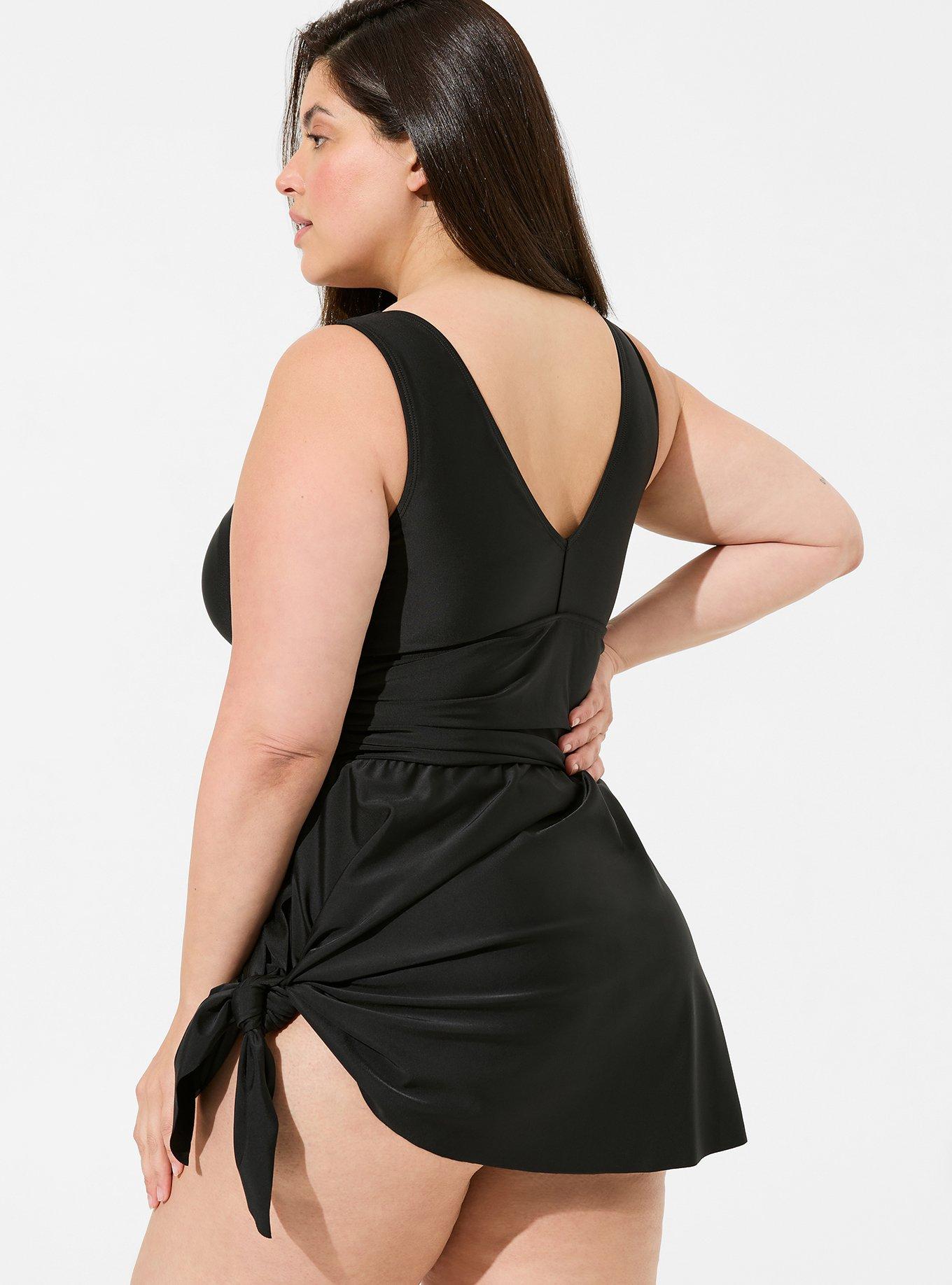 Plus Size - Active Swim Dress with Shorts Underneath - Matte Black