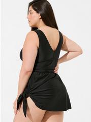 Wireless Short Asymmetrical Swim Dress With Brief, BLACK, alternate
