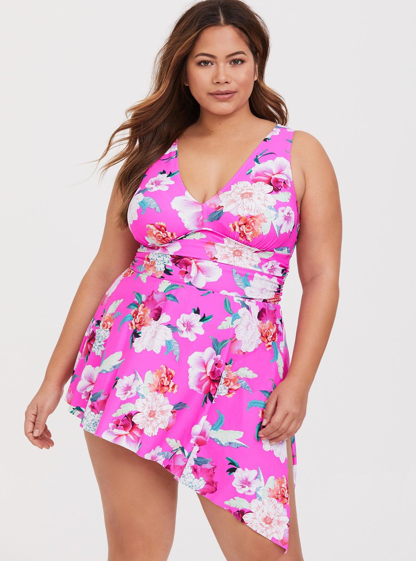 Plus Size Wireless Short Asymmetrical Swim Dress With Brief Torrid
