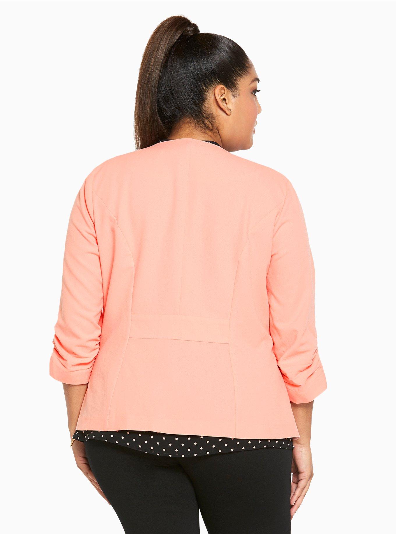 Ruched Sleeve Blazer, APRICOT BLUSH, alternate