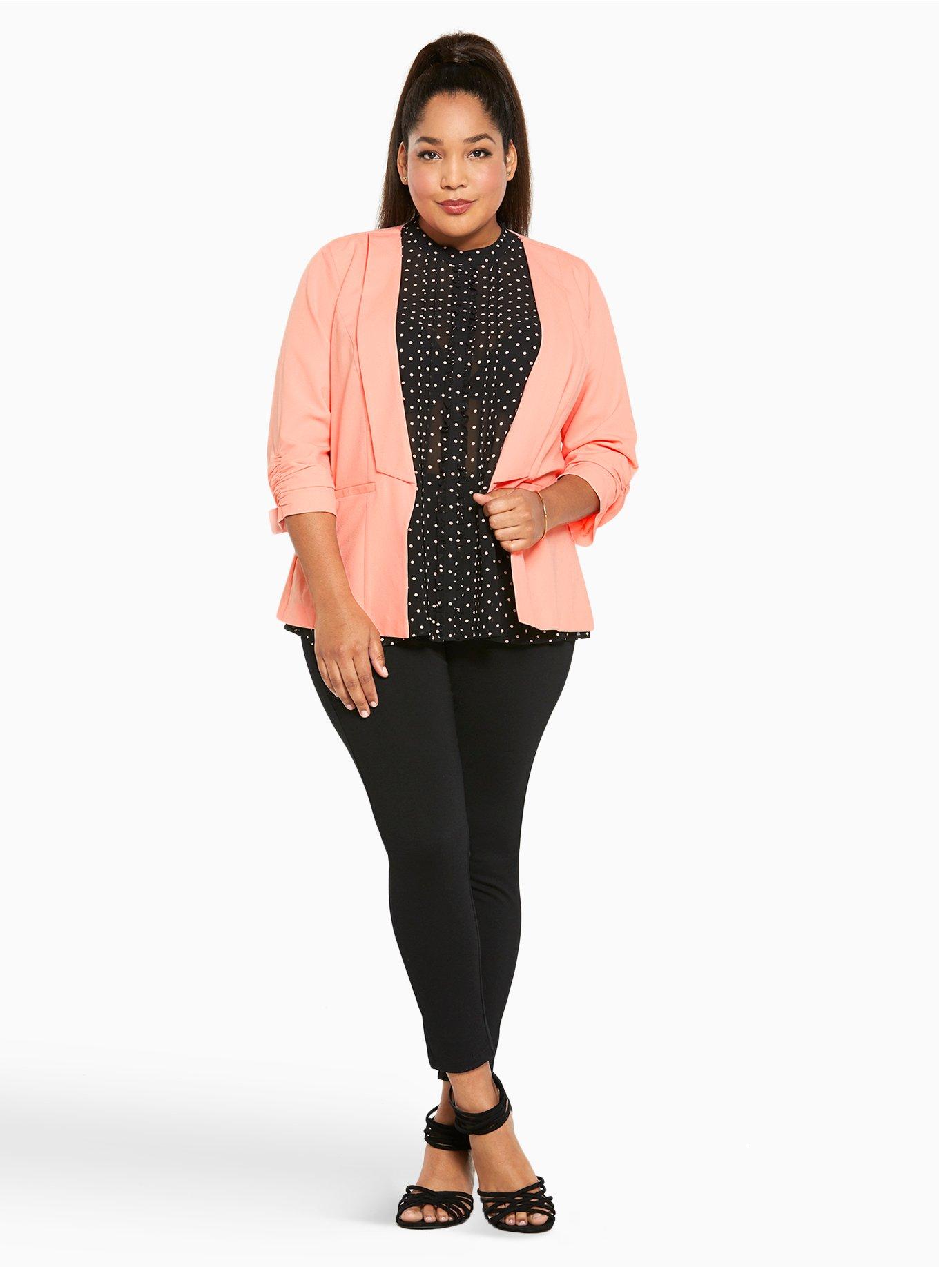 Ruched Sleeve Blazer, APRICOT BLUSH, alternate