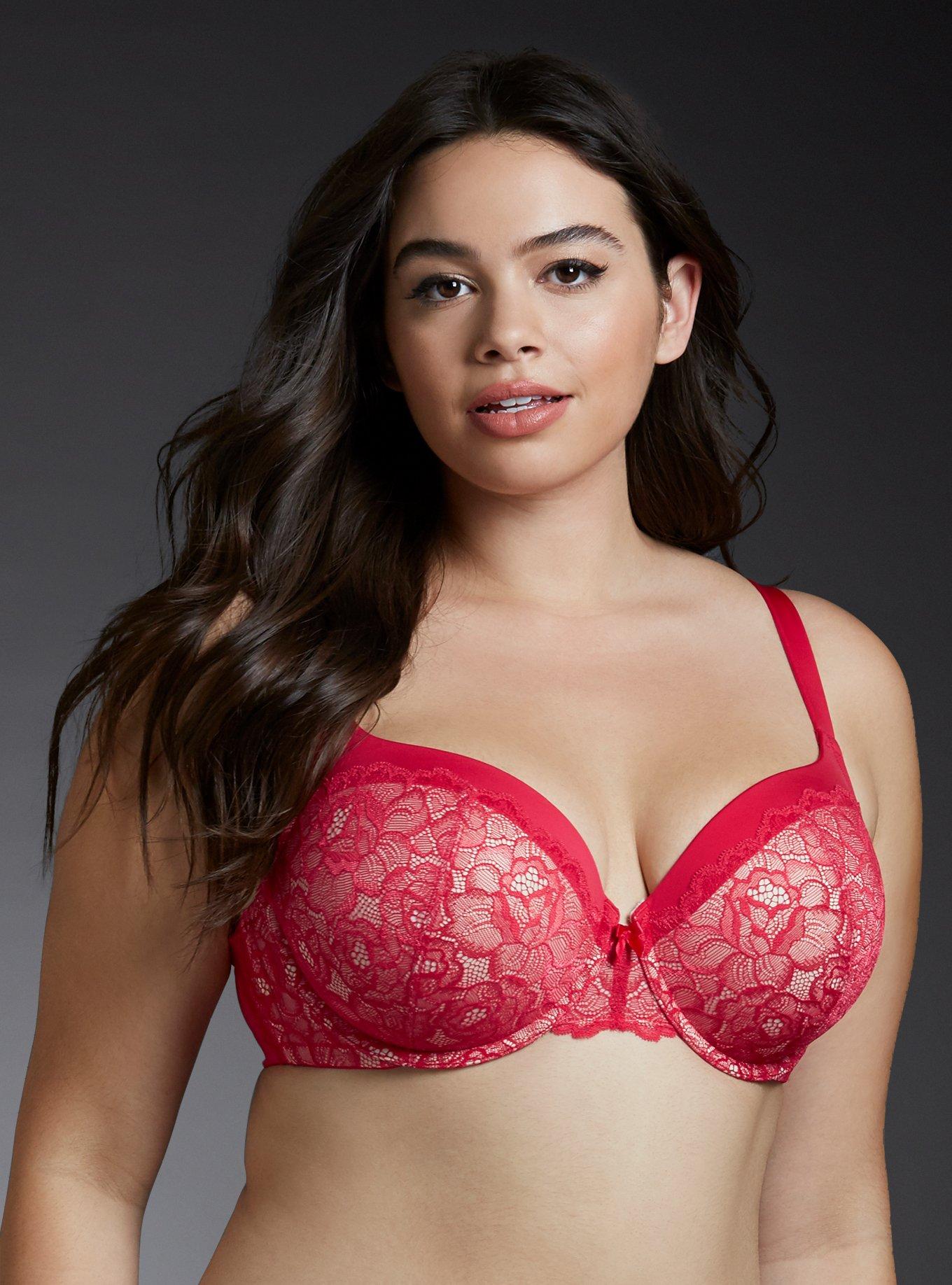 Balconette Push-Up Round Lace Ballet Back Bra, BRIGHT PINK, hi-res