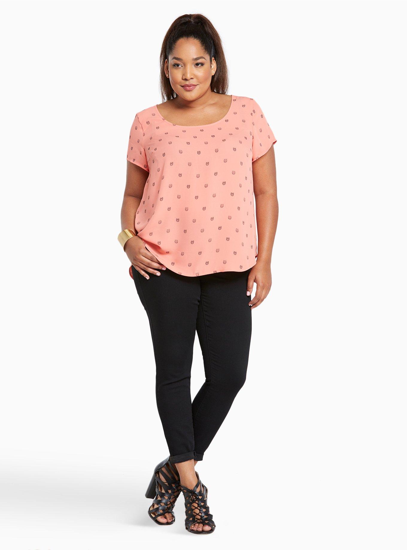 Plus Size Owl Print Georgette Button Back Top, WHO GIVES A HOOT, alternate