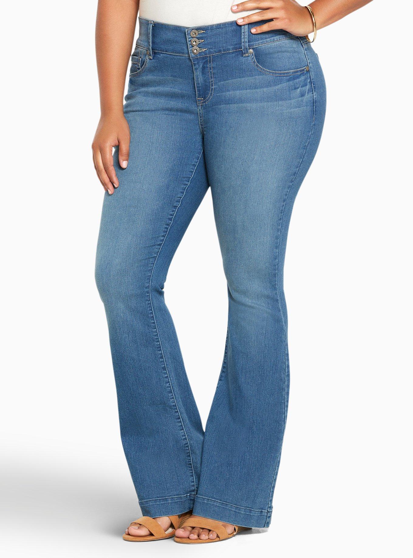 Plus High Waisted Button Flare Jeans