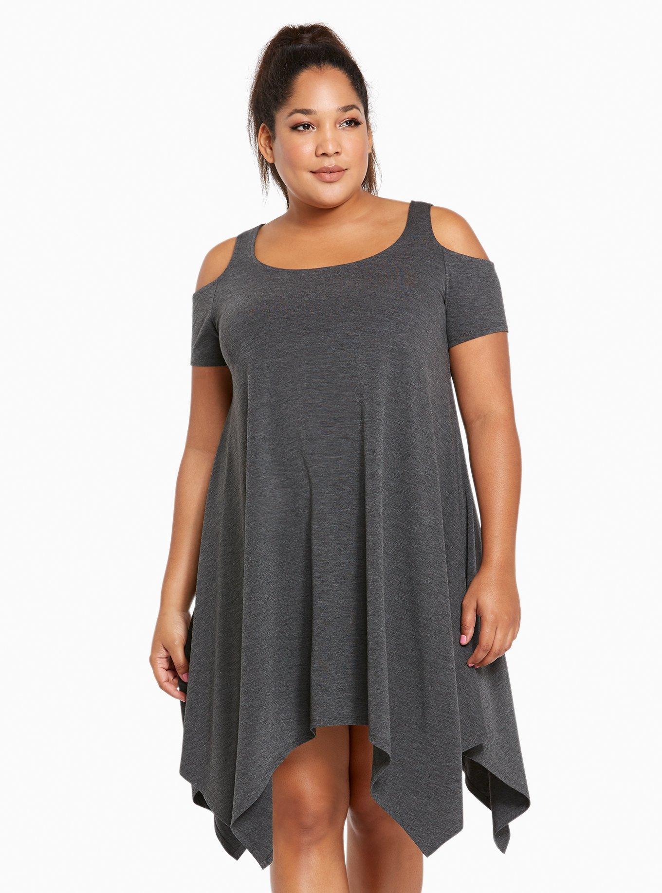 Plus Size - Knit Cold Shoulder Handkerchief Dress - Torrid