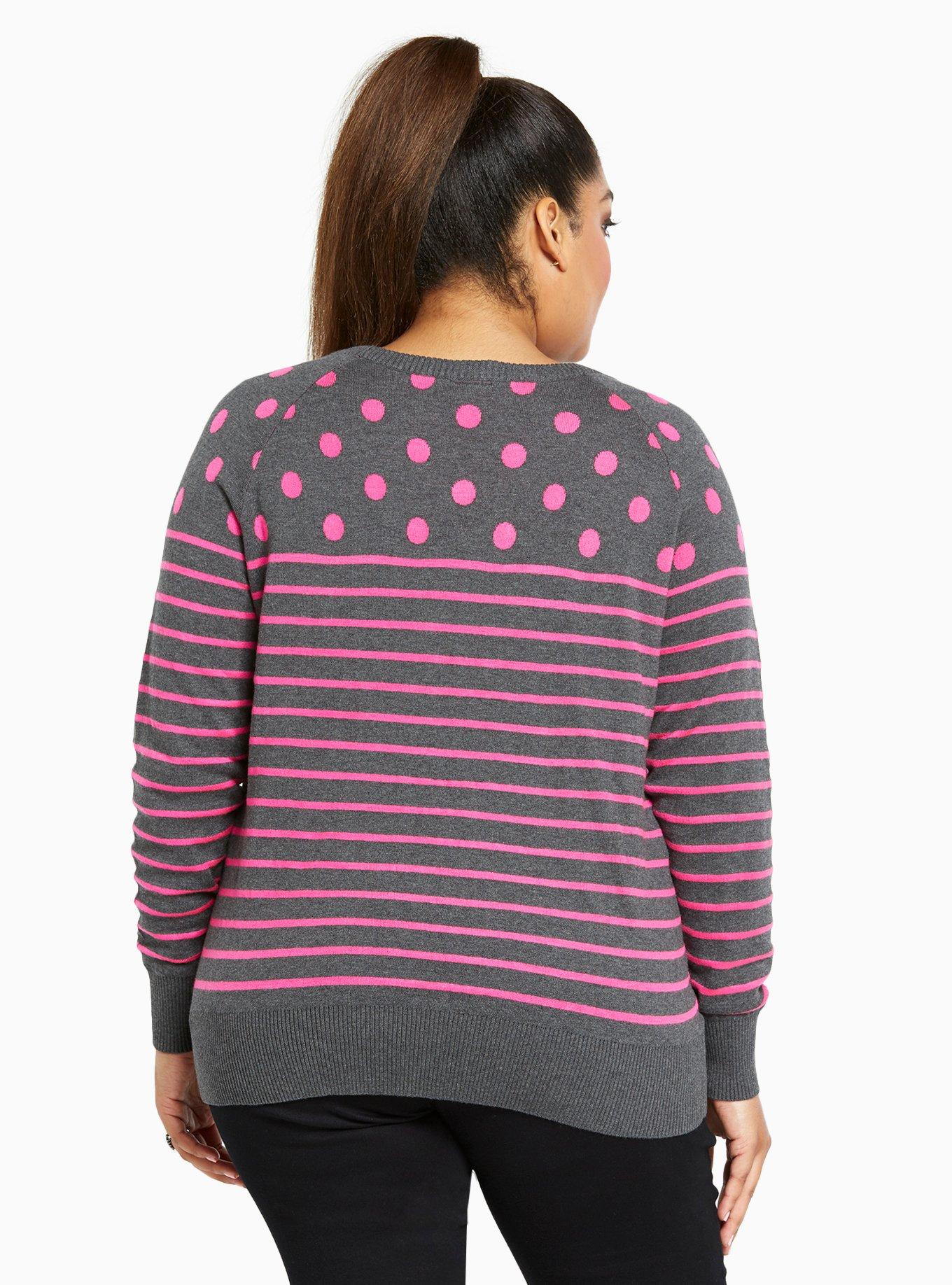 nwt - NWT Torrid Plus Size 2X Gray/Hot Pink Polka Dot Striped Sweater  (AAA35)