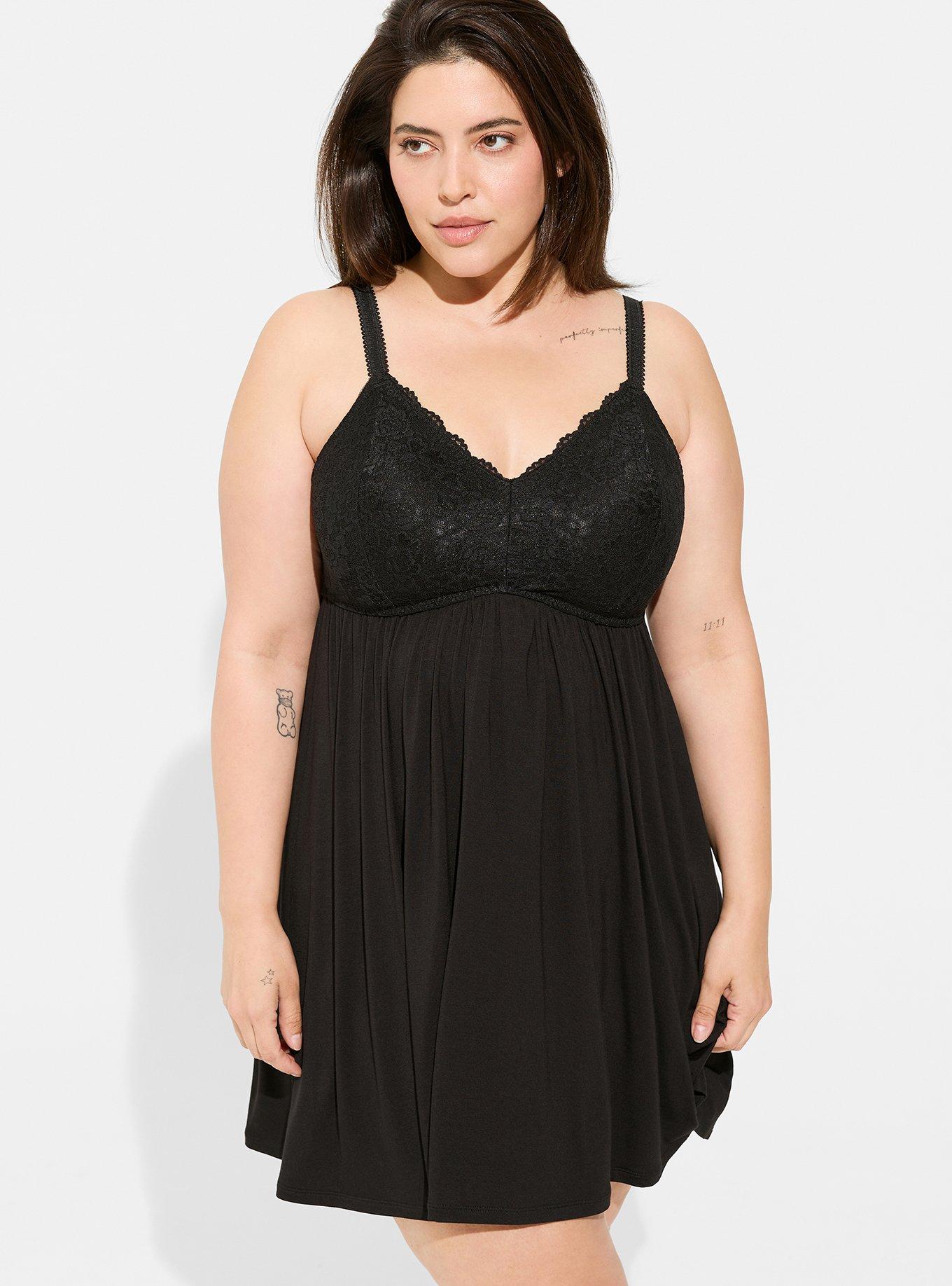 Plus Size - Lace Trim Sleep Dress - Super Soft Black - Torrid