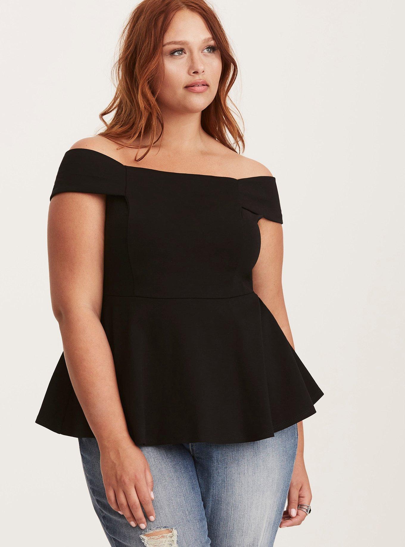 Black off the store shoulder peplum top