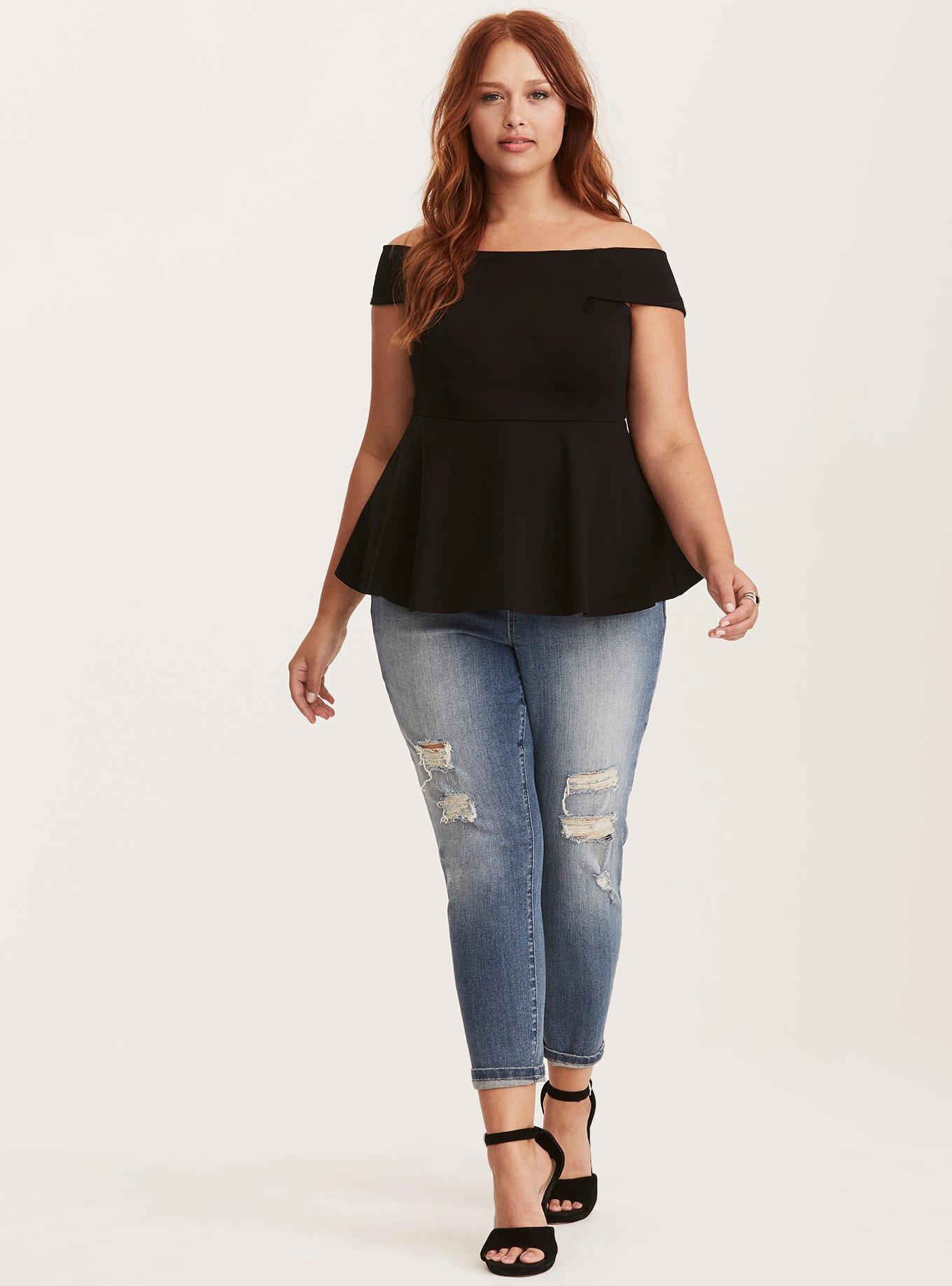 Plus Size Off Shoulder Peplum Top, , hi-res