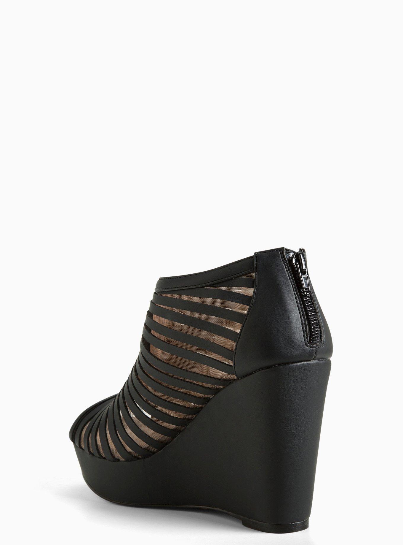 Strappy Mesh Wedge Booties (Wide Width), BLACK, alternate