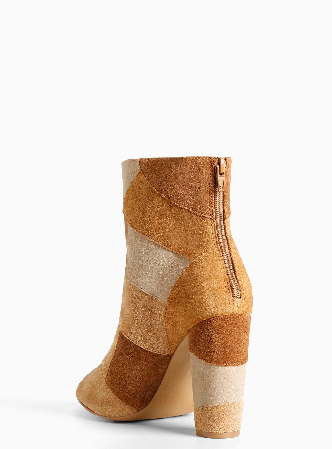 Faux Suede Patchwork Heel Booties (Wide Width), TAN BEIGE, alternate