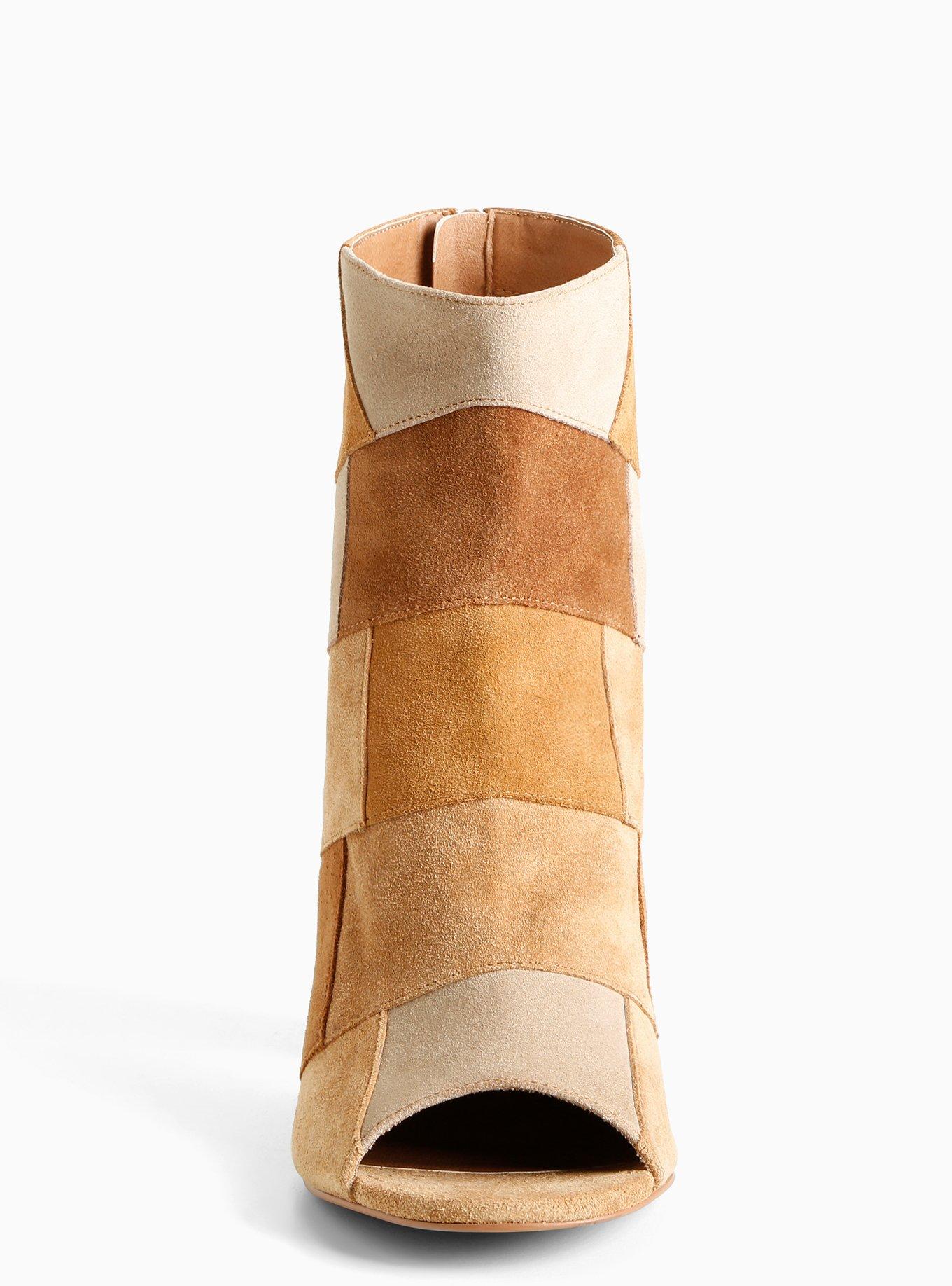 Faux Suede Patchwork Heel Booties (Wide Width), TAN BEIGE, alternate
