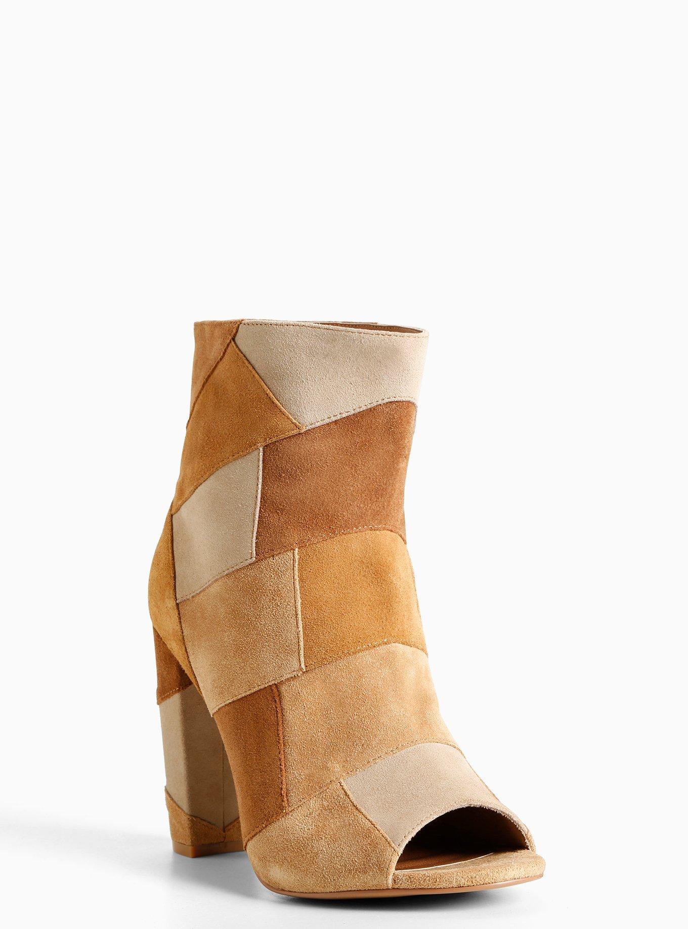 Faux Suede Patchwork Heel Booties (Wide Width), , hi-res
