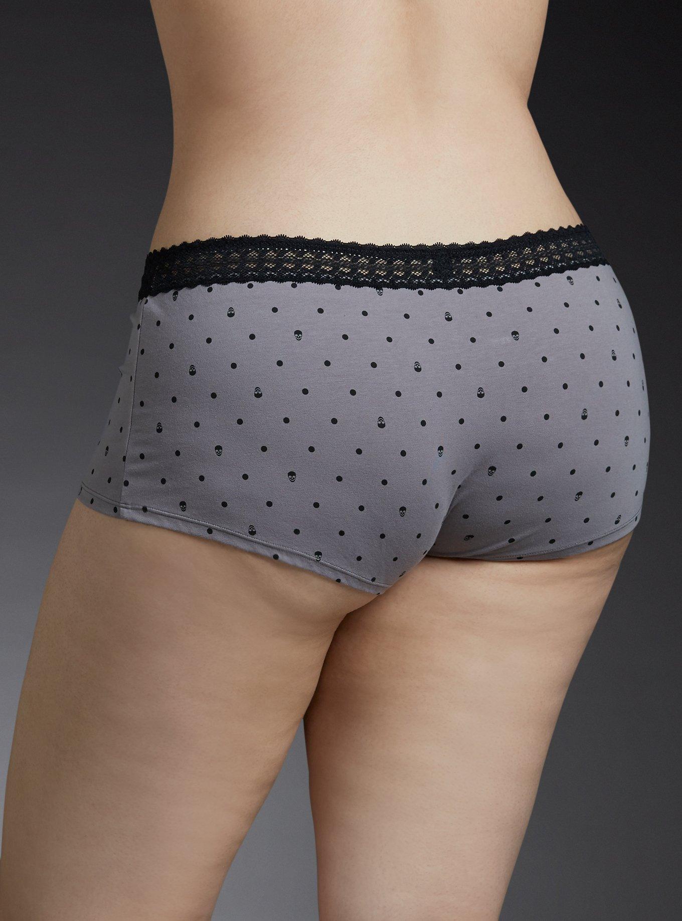 Plus Size Skull Dot Cotton Boyshort Panty, MULTI, alternate
