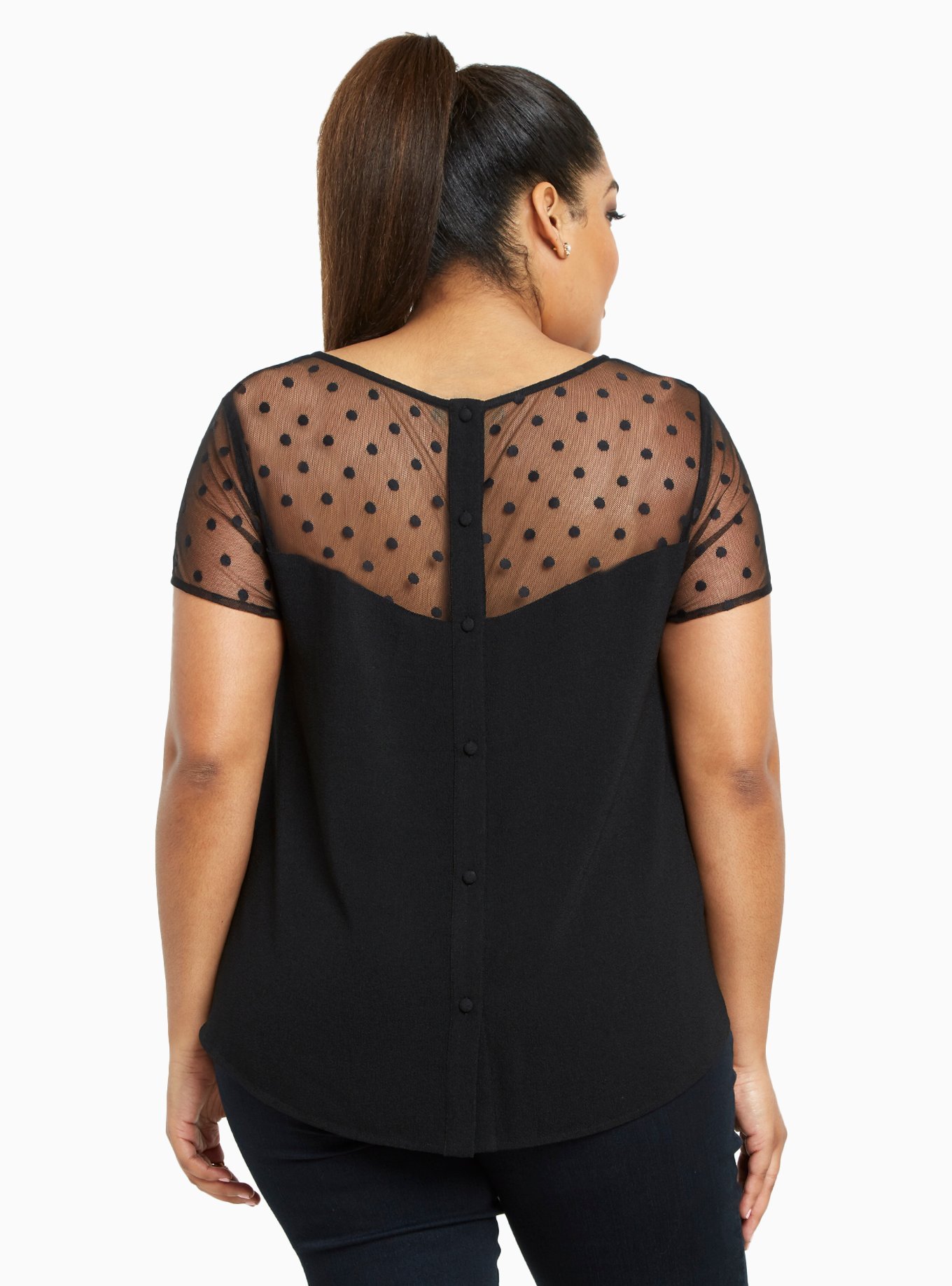 Plus Size - Polka Dot Mesh Inset Top - Torrid