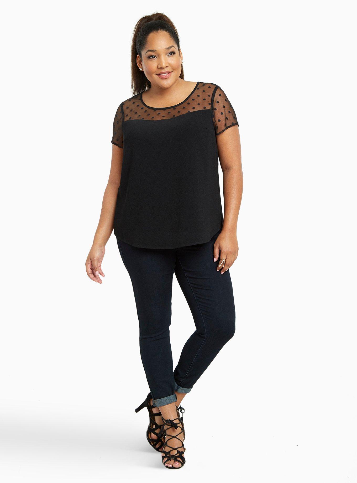 Plus Size - Polka Dot Mesh Inset Top - Torrid
