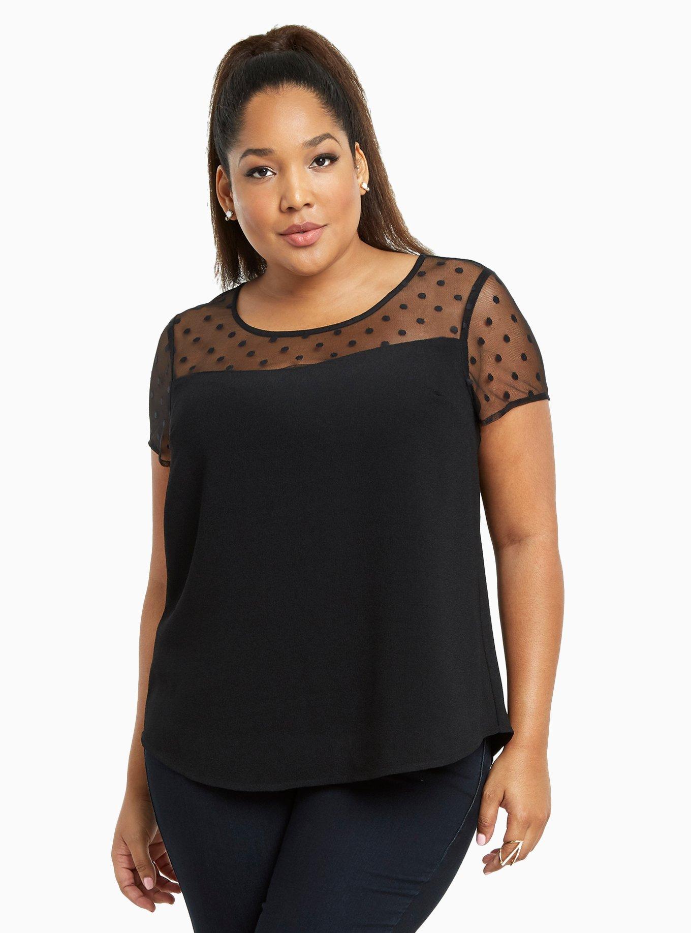 Plus Size - Polka Dot Mesh Inset Top - Torrid