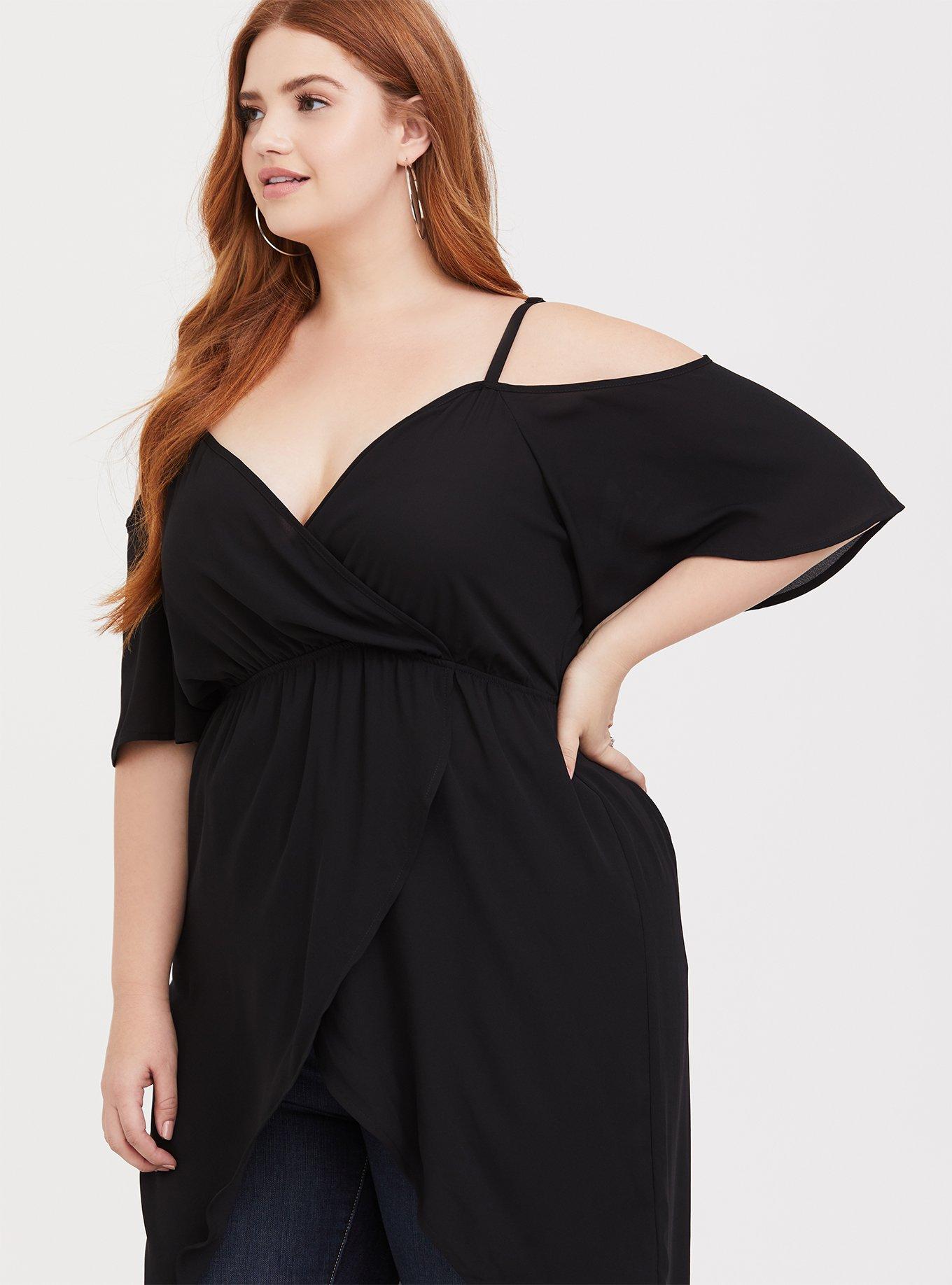 Hi Lo Cold Shoulder Top - black