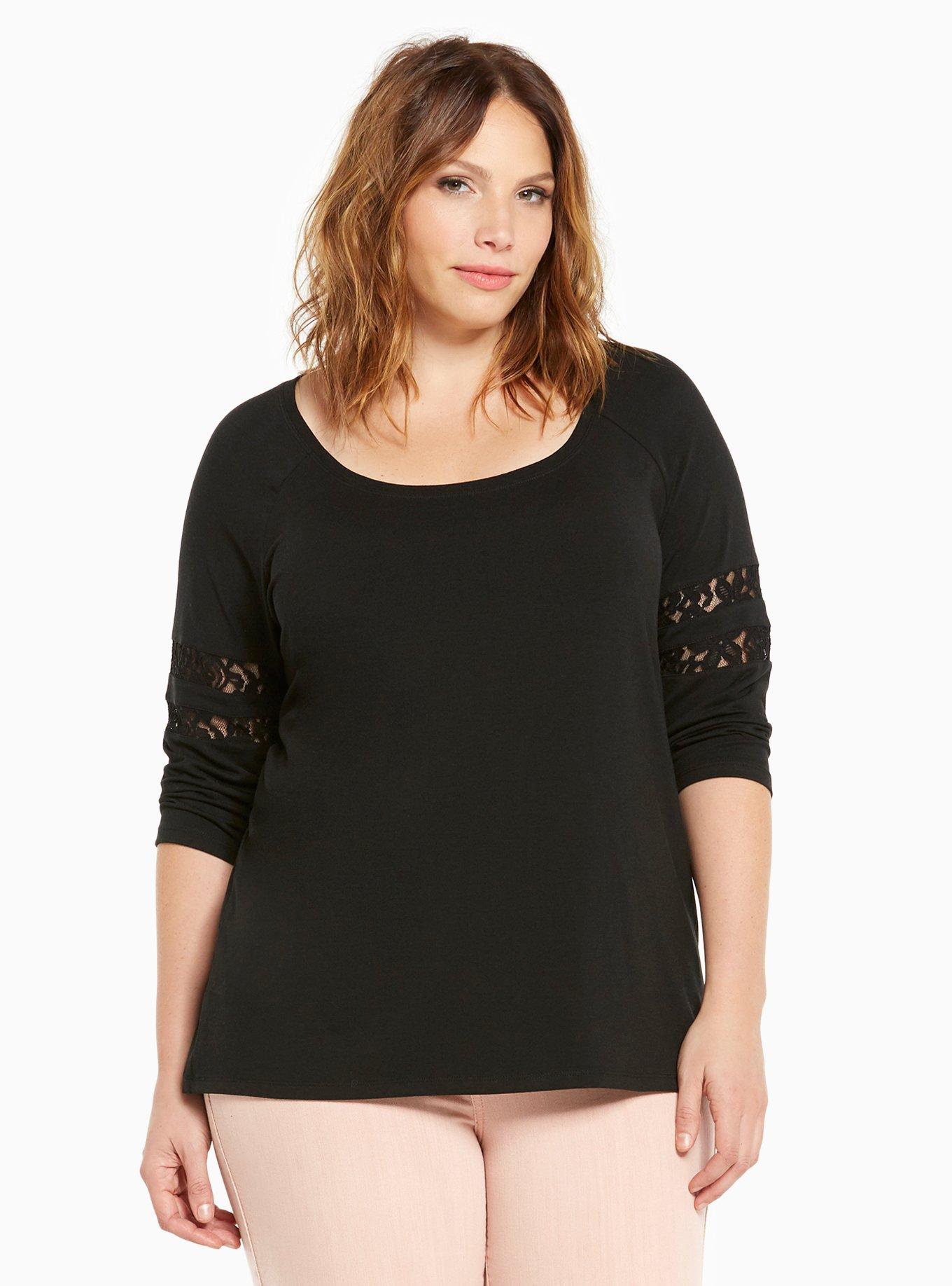 Plus Size - Lace Inset Football Tee - Torrid