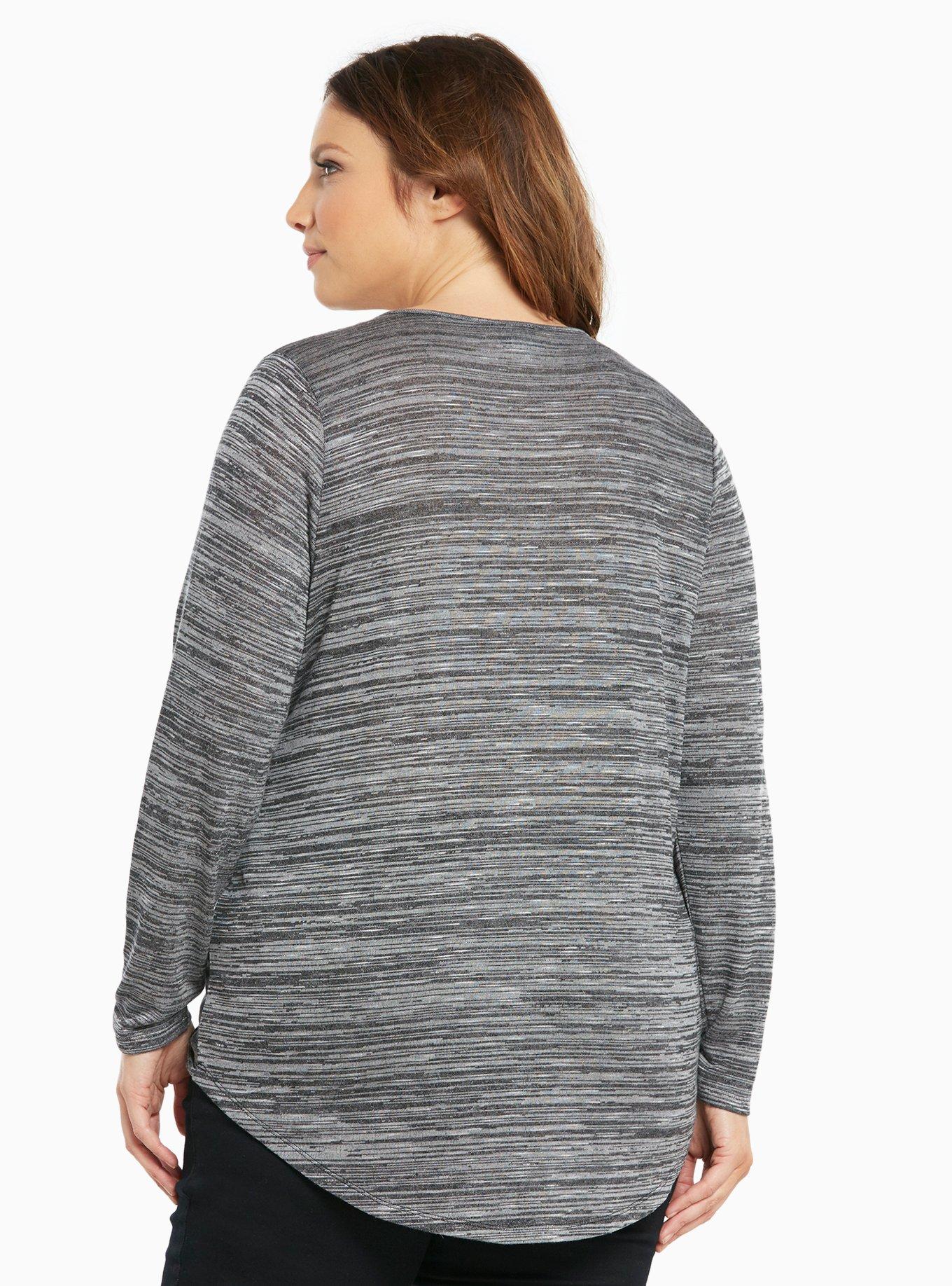 Marled Knit Surplice Hi-Lo Top, DEEP BLACK, alternate