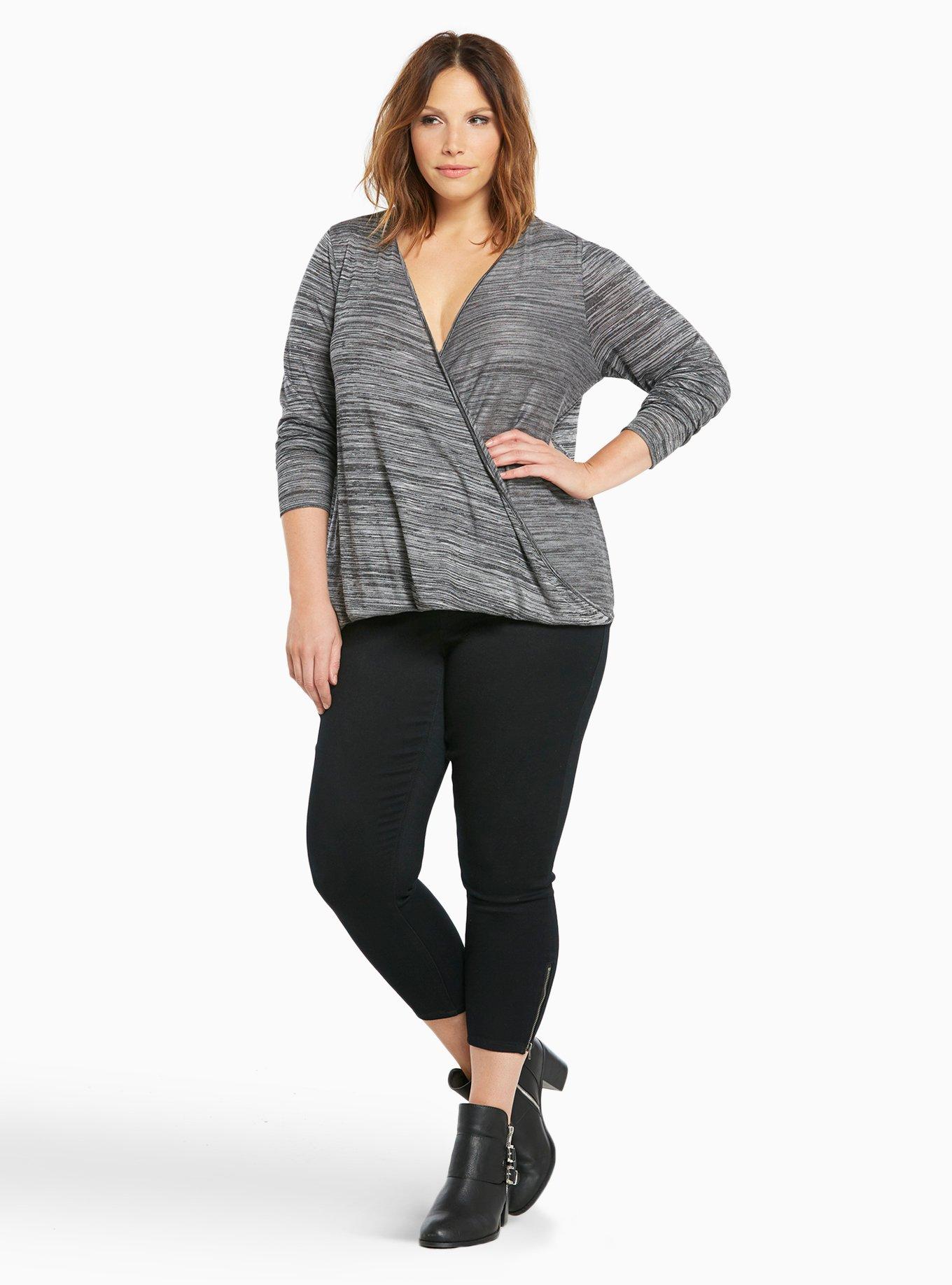 Marled Knit Surplice Hi-Lo Top, DEEP BLACK, alternate