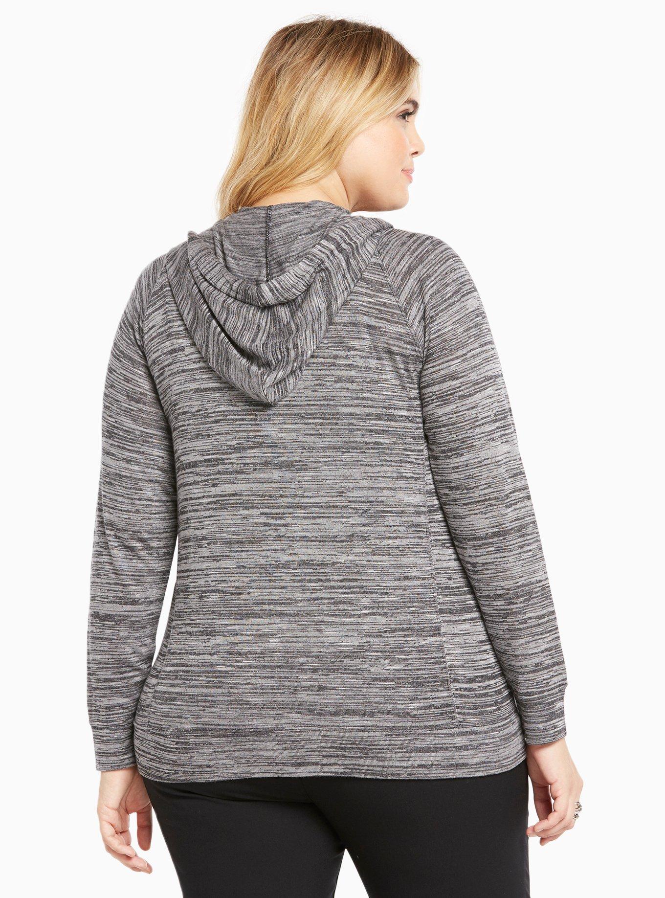 Plus Size Marled Knit Hoodie, DEEP BLACK, alternate