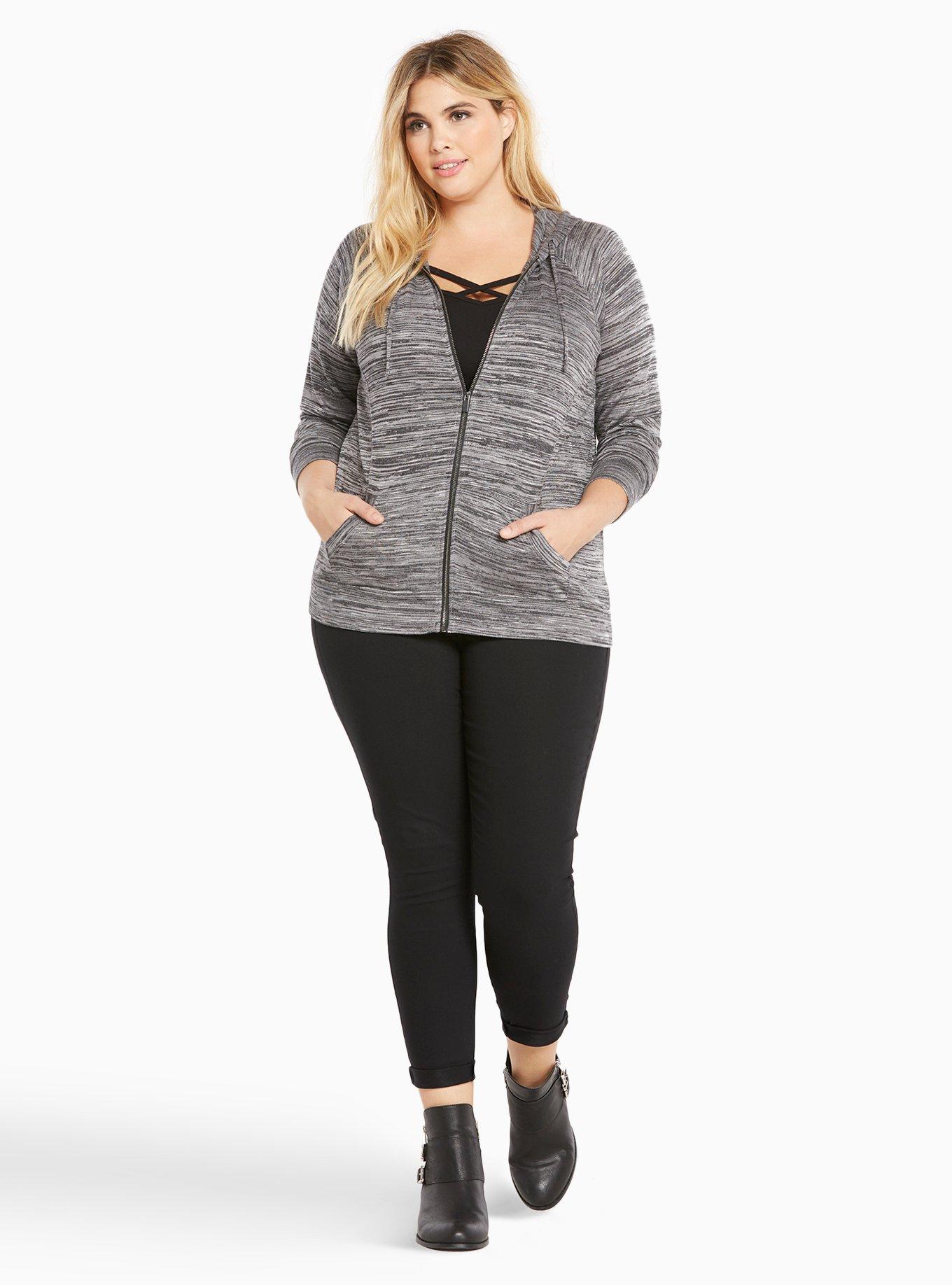Plus Size Marled Knit Hoodie, DEEP BLACK, alternate