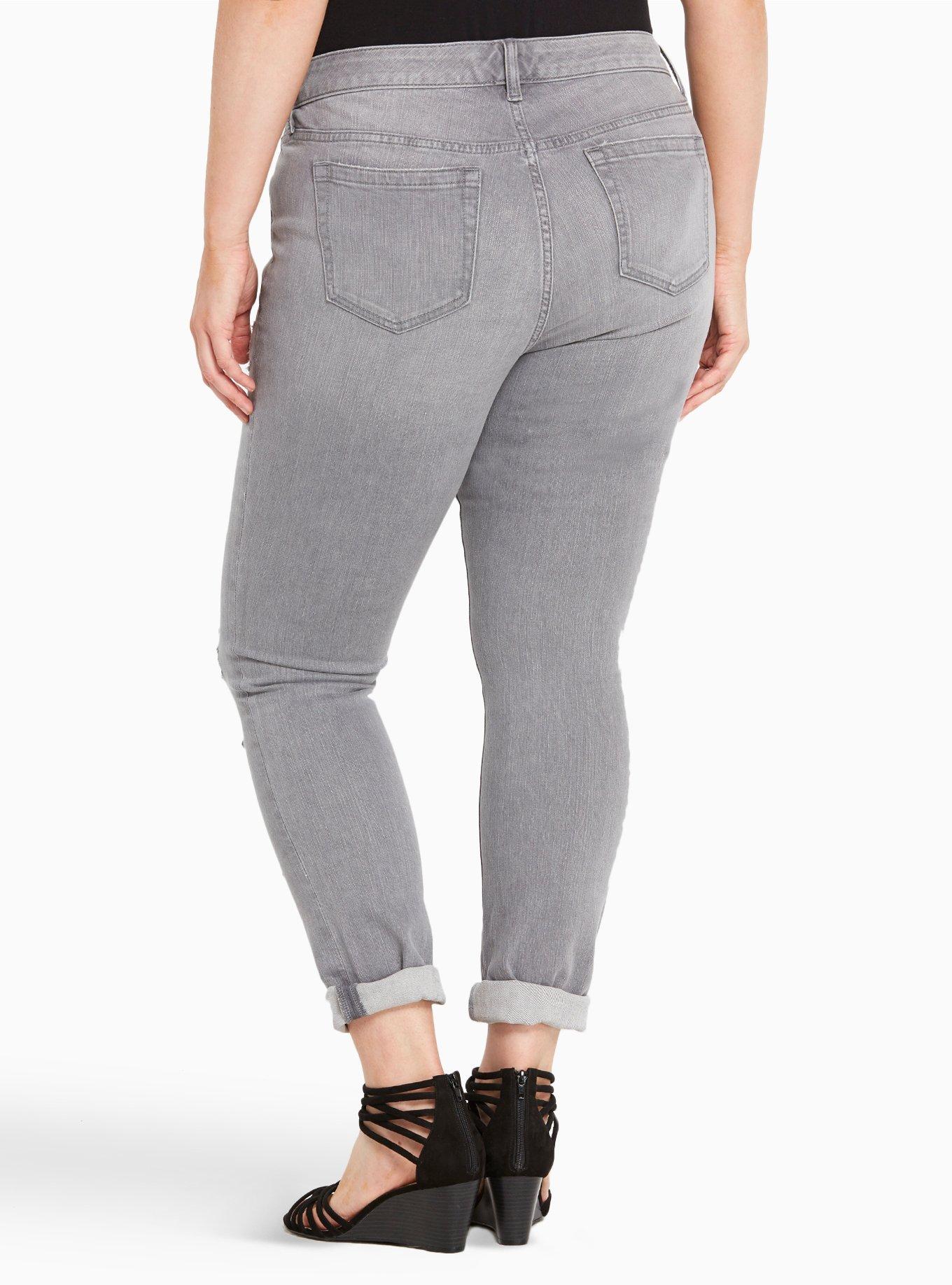 Plus Size - Torrid Skinny Jeans - Grey Wash with Destruction - Torrid