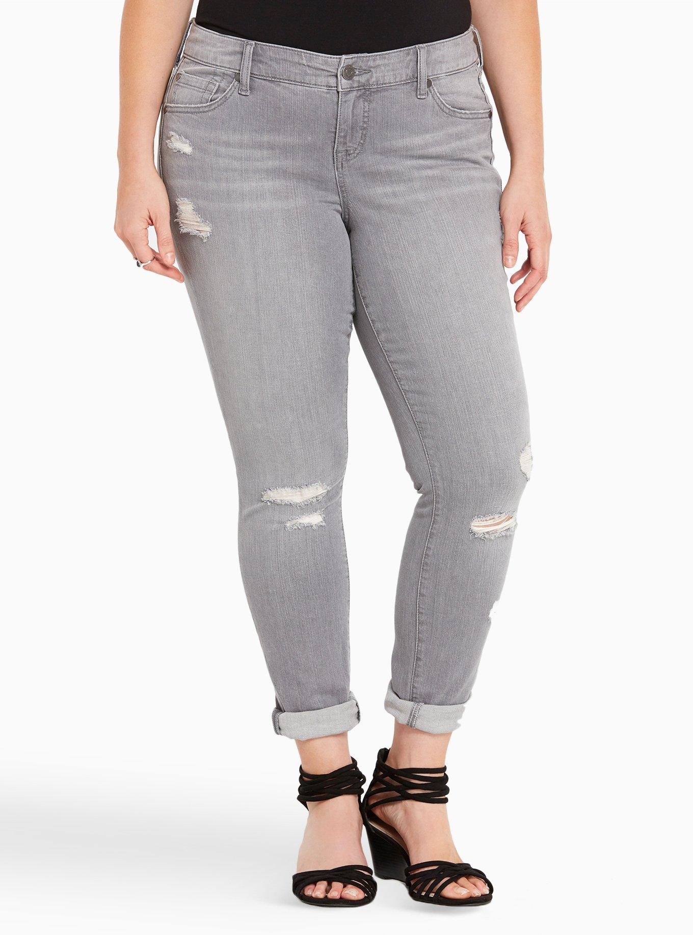 Plus Size - Torrid Jeggings - Grey Acid Wash with Destruction - Torrid