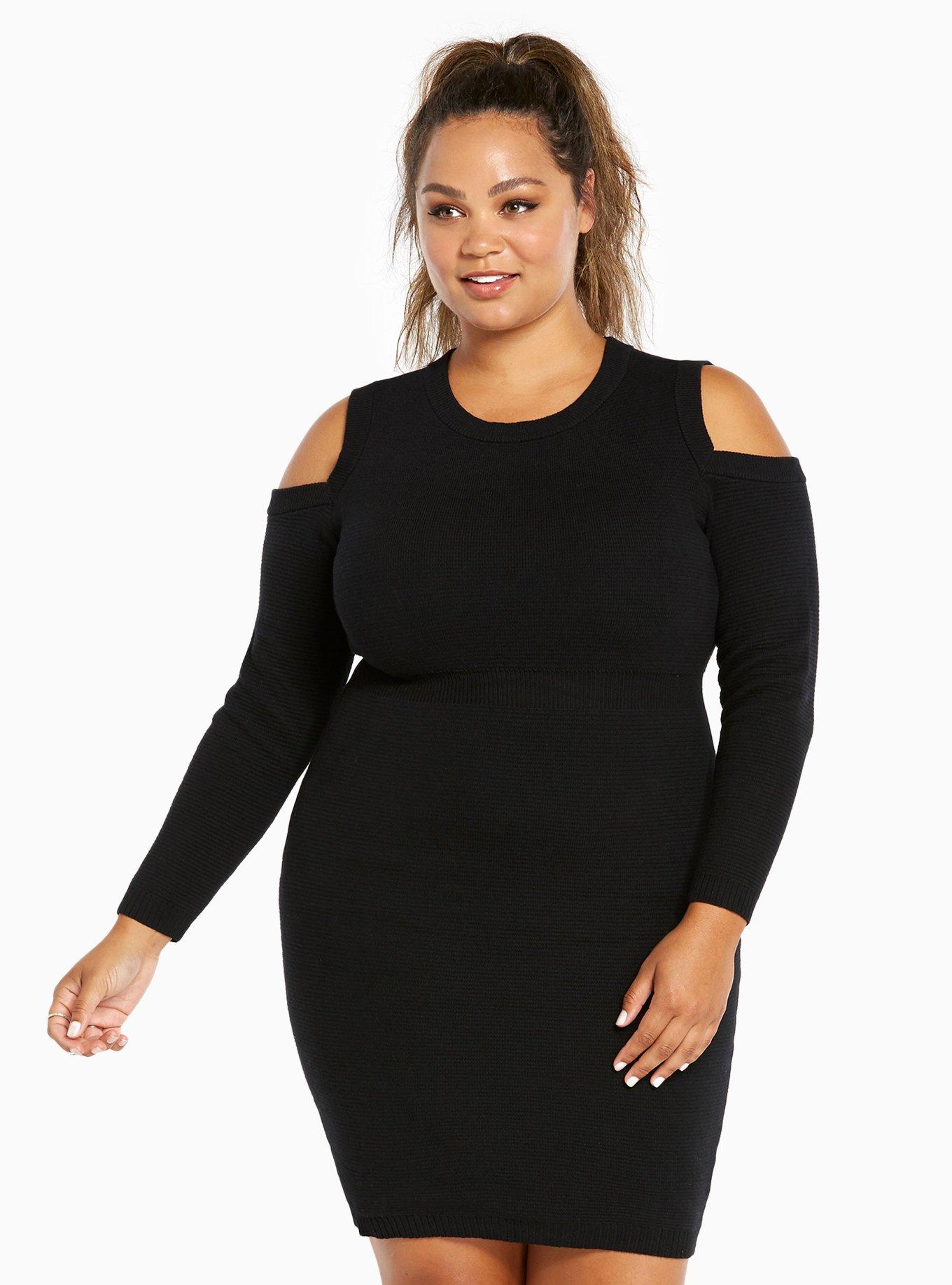 Plus Size - Ribbed Knit Cold Shoulder Sweater Dress - Torrid