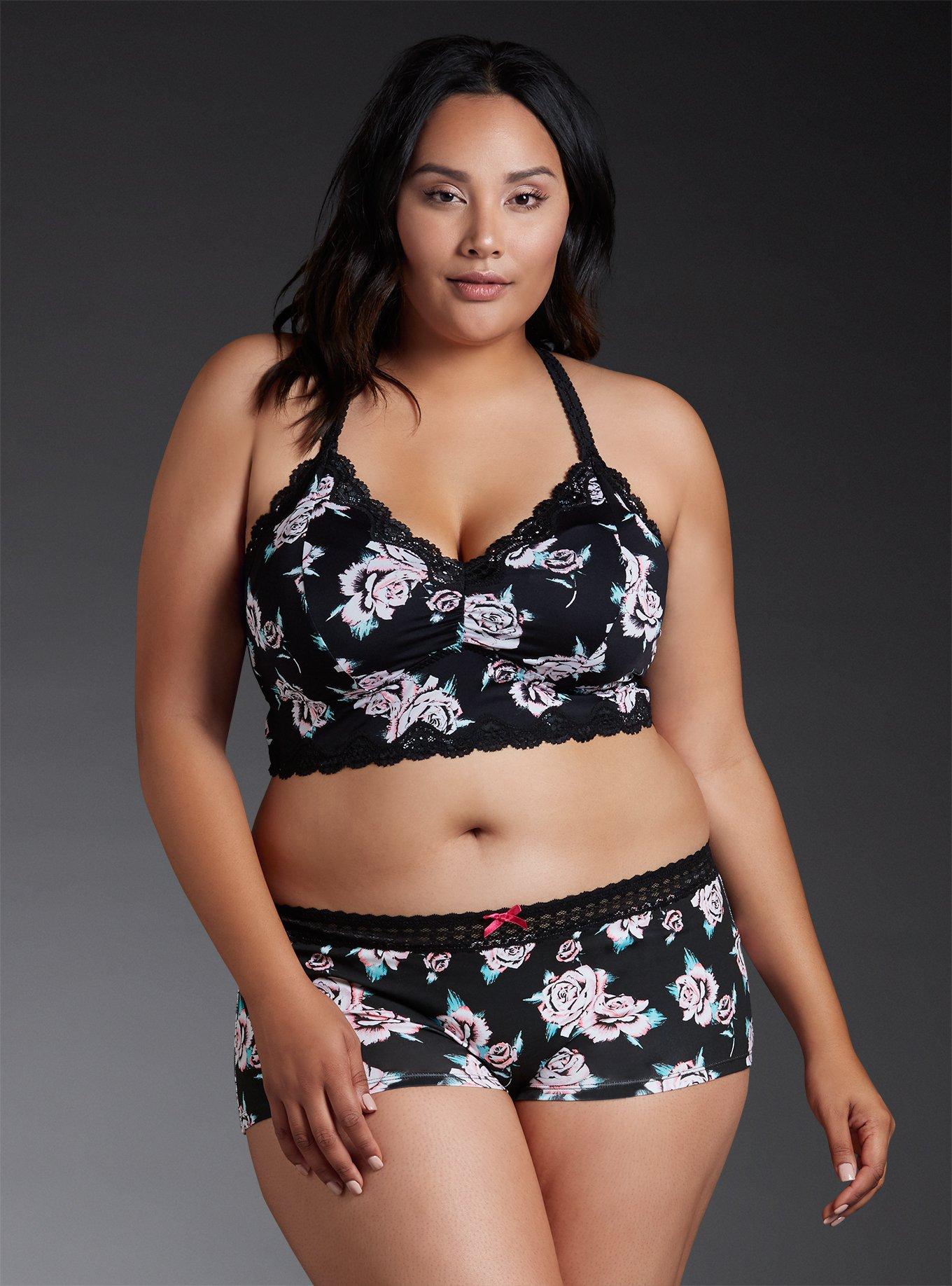 Plus Size Rose Print Cotton Boyshort Panty, NONEC, alternate