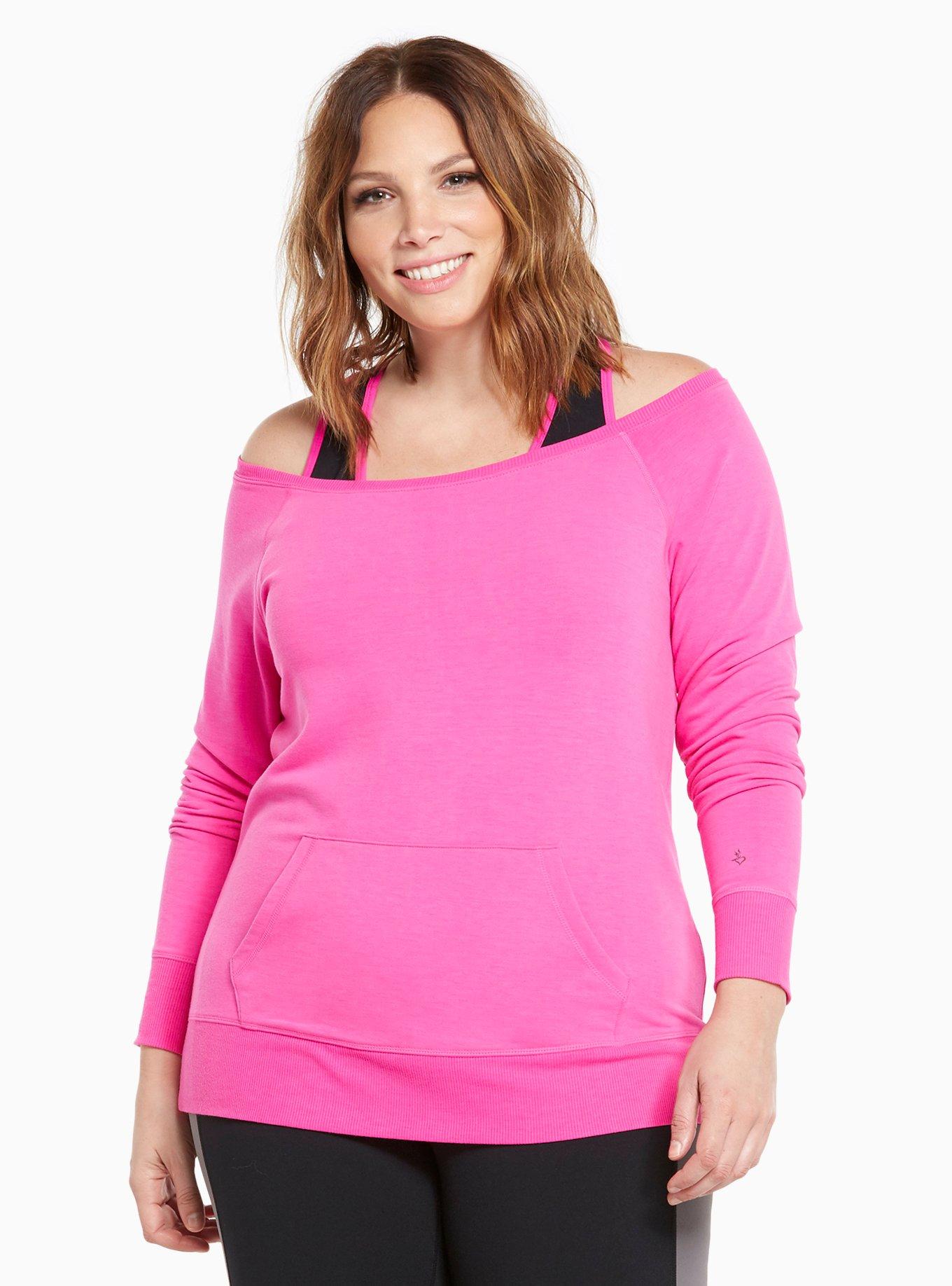 NWT Torrid Plus Size 0 Large MAUVE PINK TERRY OFF SHOULDER ACTIVE SWEATSHIRT