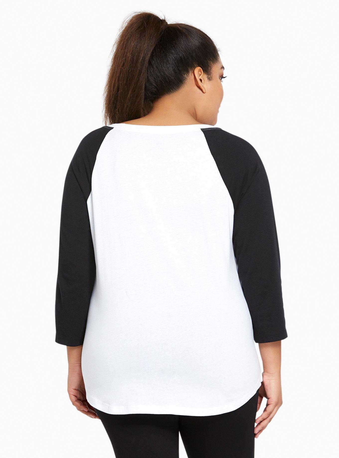 Plus Size White & Black Spade Skull Classic Fit Raglan Tee, BRIGHT WHITE, alternate