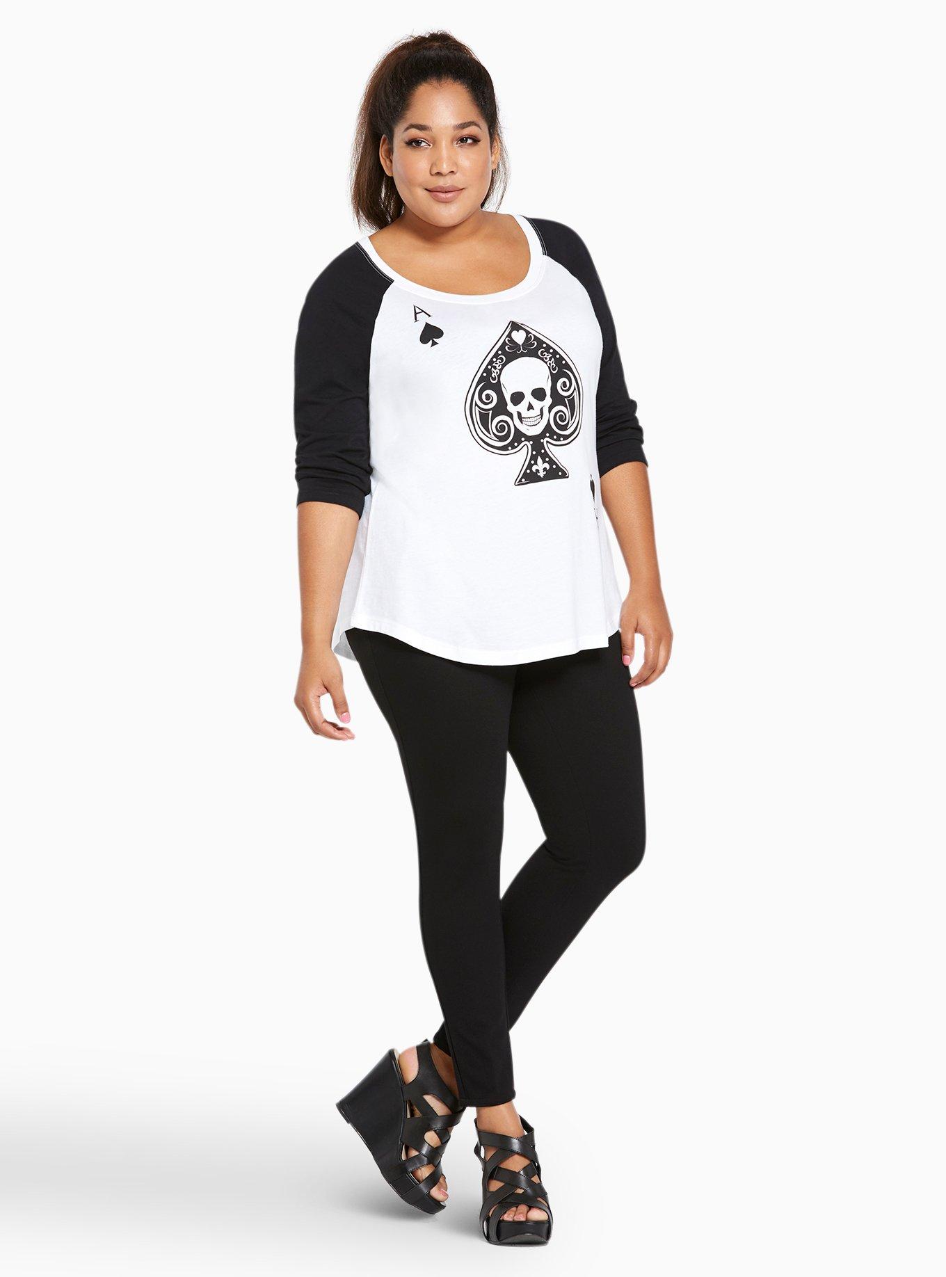 Plus Size White & Black Spade Skull Classic Fit Raglan Tee, BRIGHT WHITE, alternate