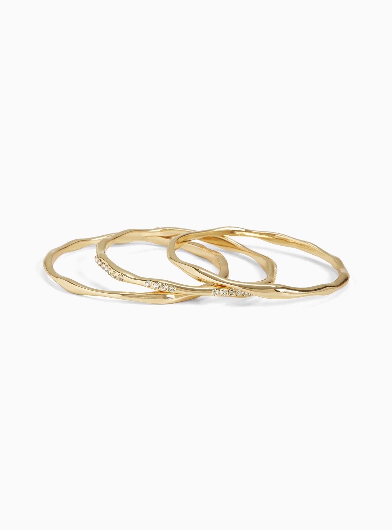 Plus Size Rhinestone Wavy Bangle Set, GOLD, alternate