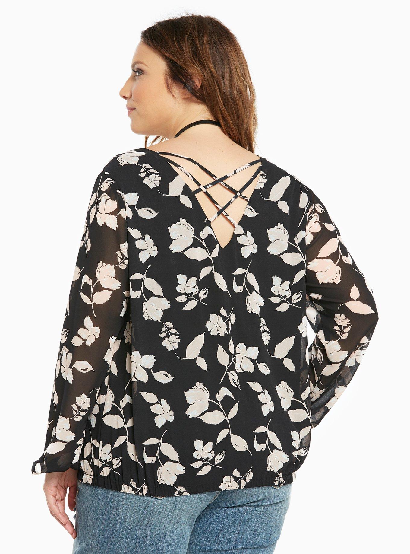 Floral Print Crossback Banded Bottom Top, SO DIVINE SHADOW, alternate